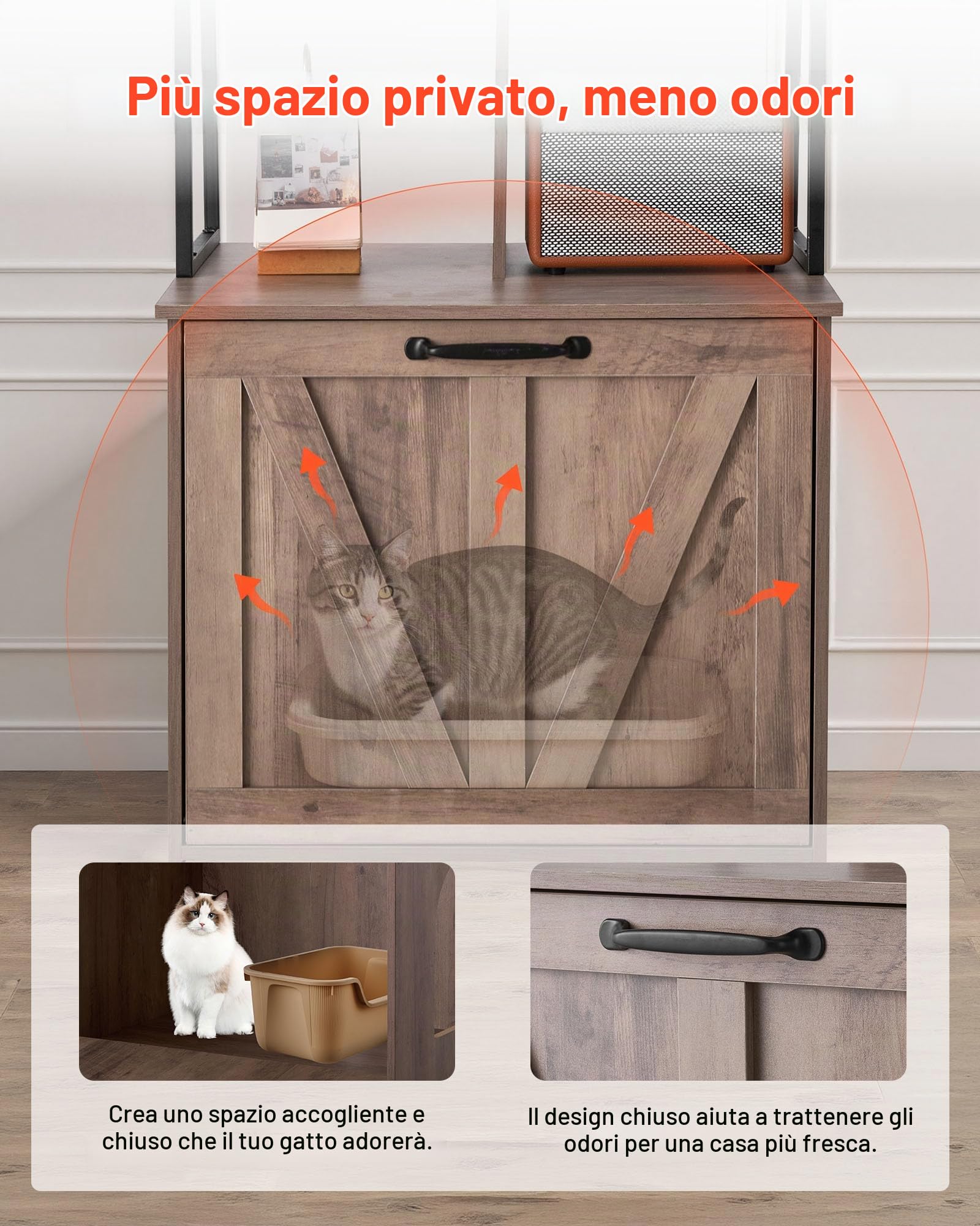 VEVOR Mobile per Lettiera per Gatti da 60 cm con Ripiani Portaoggetti, Stile Moderno, Tavolino Laterale Impermeabile per Toilette per Gatti, Adatto alla Maggior Parte delle Lettiere, per Soggiorno
