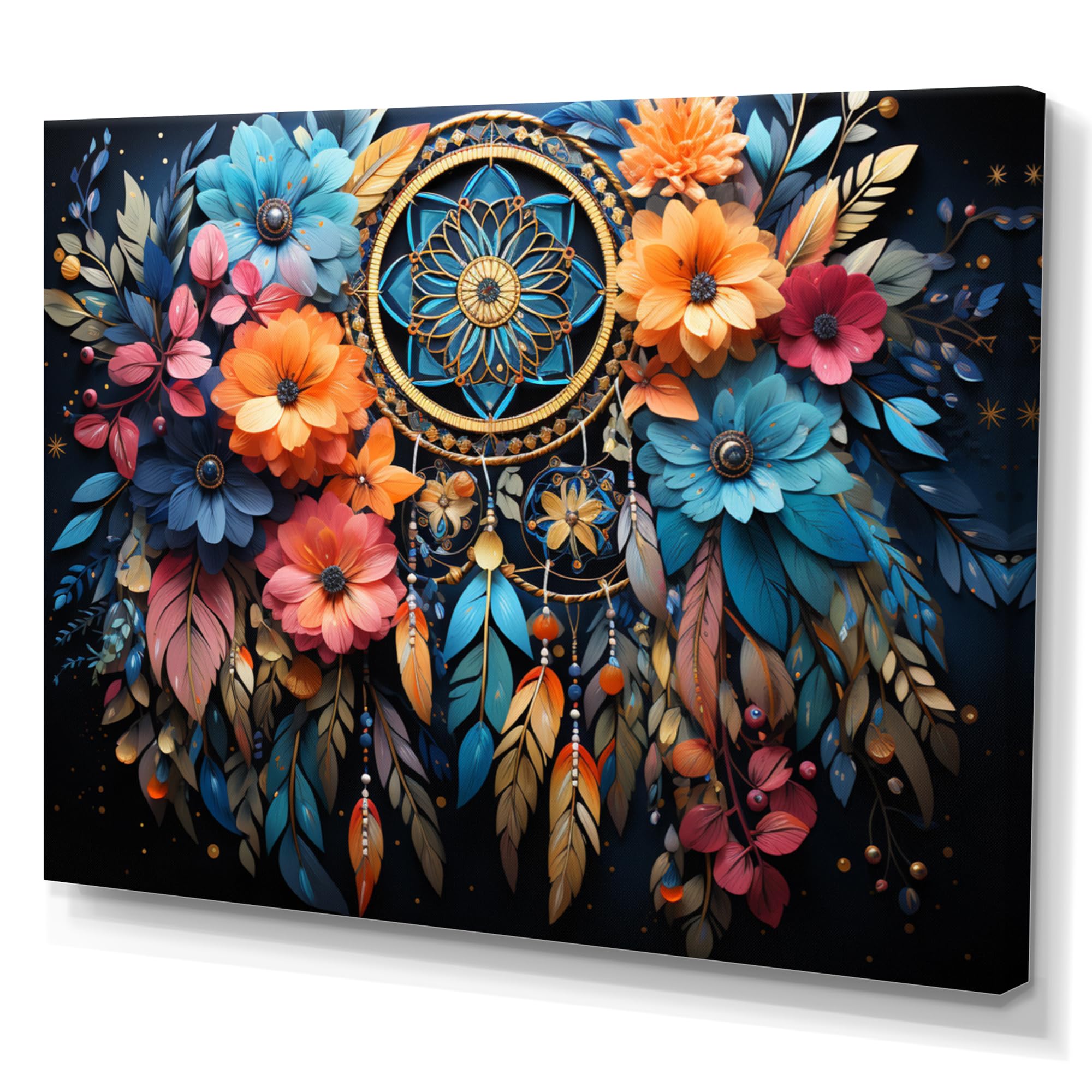 DesignQ Large Dream catcher Wall Art, Blue Dream Catcher Dreams In, Dream catcher Wall art decor, Teal Traditional Canvas wall art, 32x16 inches