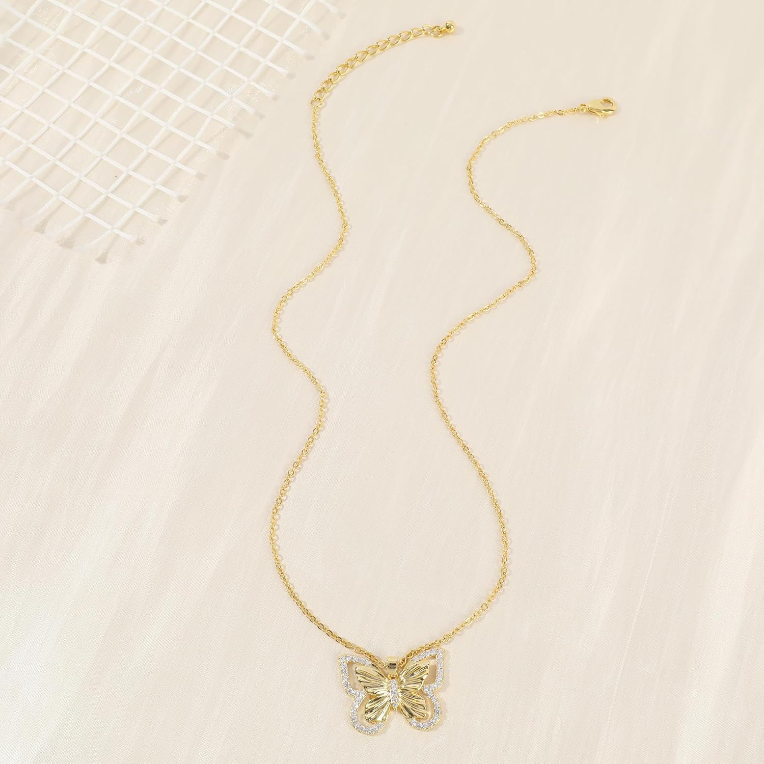 NEKOL Gold Butterfly Pendant Necklace for Women 14K Gold Plated Hollow Butterfly Charm Choker Necklace Insect Fairy Cubic Zirconia Butterfly Necklace Adjustable Chain Trendy Jewelry Gift for Her - Image 5