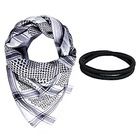 Jmkcoz Arab Shemagh Tactical Desert Keffiyeh Head Scarf Arabic Turban Neck Headwear Wrap Arab Muslim Costume for Men Women (Black and White)