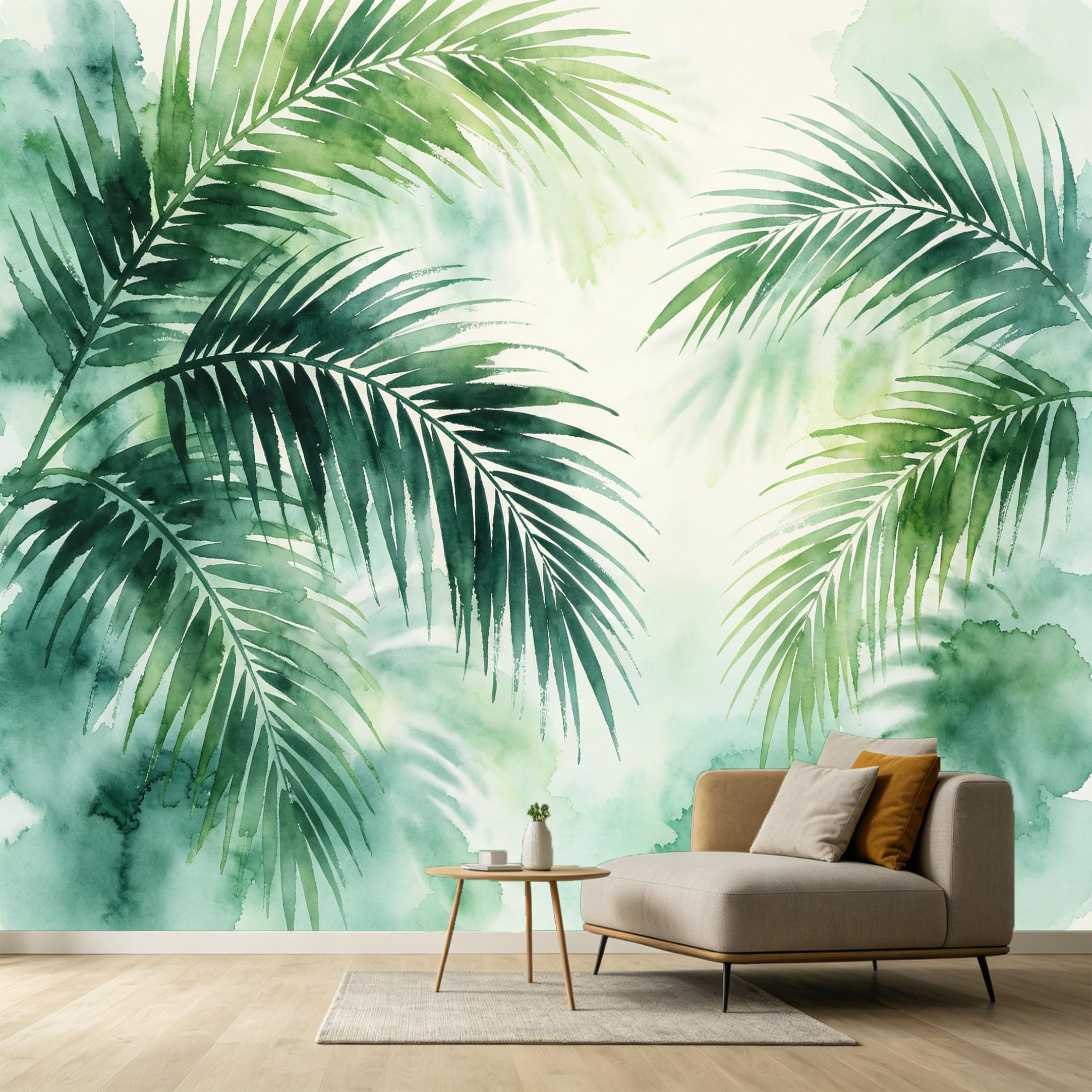 Custom Size Wall Murals Botanical Tropical Watercolor Palm Leaves Modern Minimalist SelfAdhesive Wall Fabric Removable Large Wallpaper for Photo Living Room