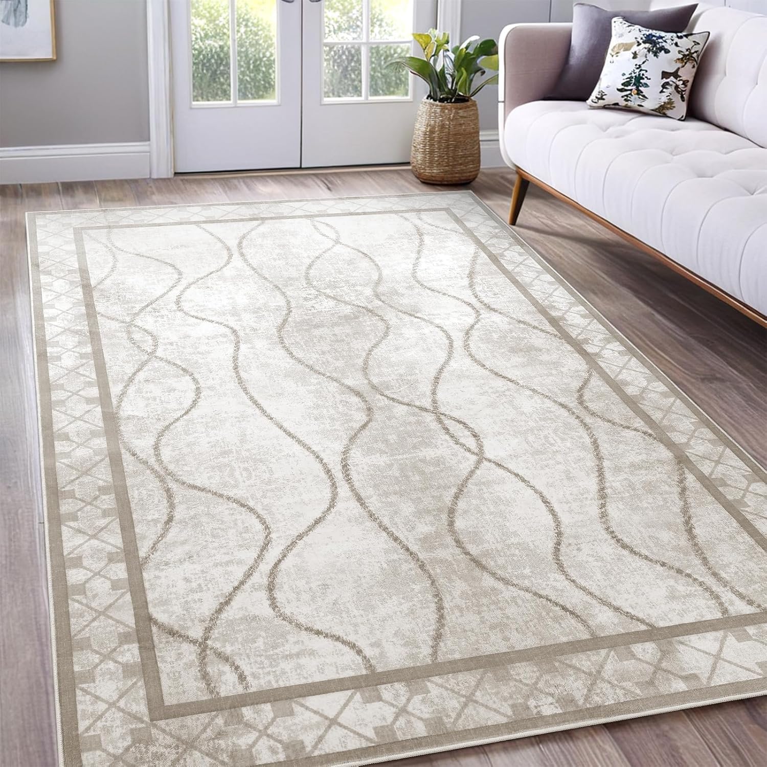 Tappeto Salotto Grandi 160 x 230 cm Tappeto Corridoio Antiscivolo Morbido Pelo Corto Tappeti per cucina Pranzo Soggiorno Camera da Letto Modern Gray White