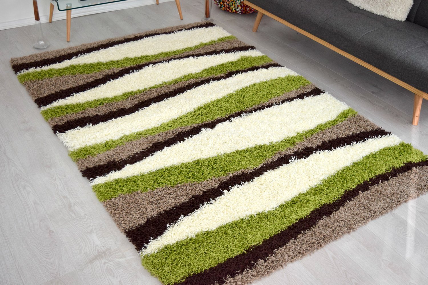 Bravich RugMasters Extra Large Beige Brown Green and Ivory Wave Pattern Wavy Design Mix Super Soft High Deep Pile Shaggy Area Rug/Living Room Rug Carpet 200 x 290 cm (6'7" x 9'6) — image 1