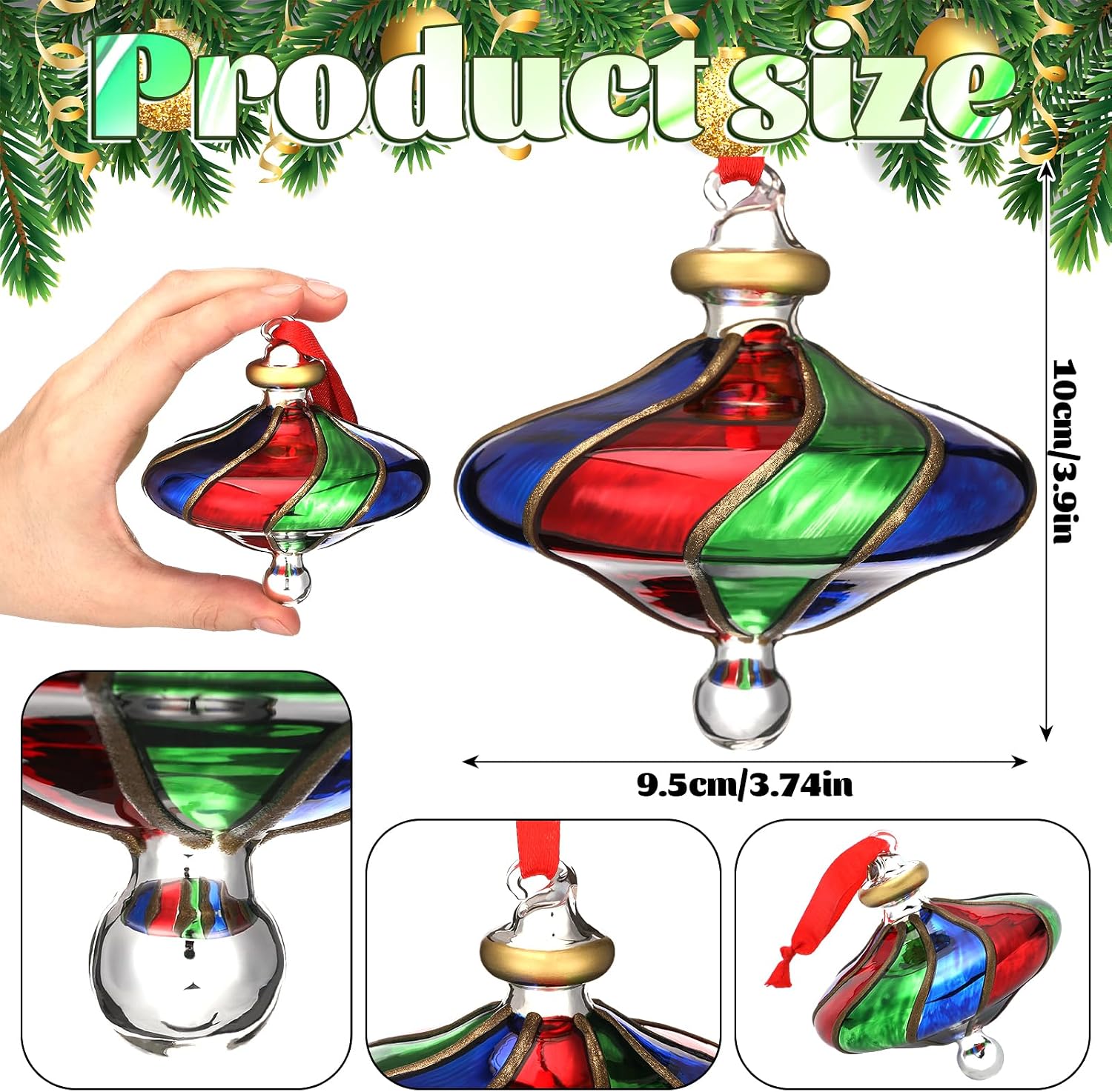 6 Pcs Blown Glass Christmas Ball Ornaments 3.8" Red Green and Blue Christmas Tree Decor Vintage Peppermint Candy Hanging Ornament Gift for Home Xmas Tree Handmade Craft Garland Wreath Holiday Decor