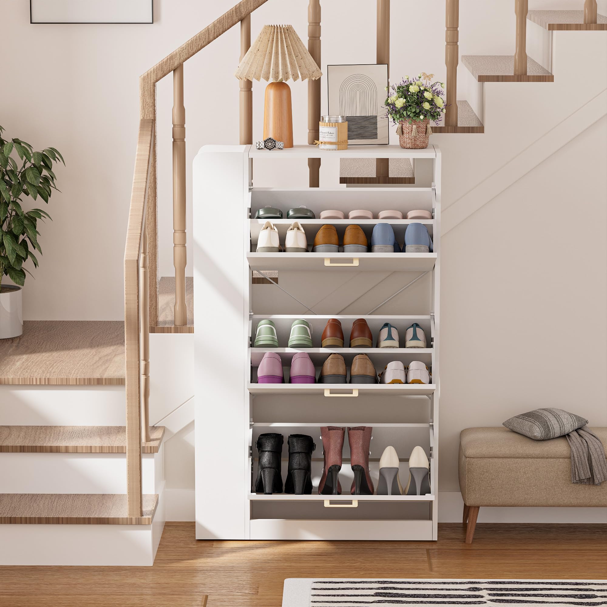 Scarpiera Salvaspazio Slim Scarpiera ingresso Scaffali portascarpe con 3 scomparti Scarpiera a 3 ante Può contenere 18-24 paia di scarpe 73,5x24x118cm Bianco (EUR≤45)