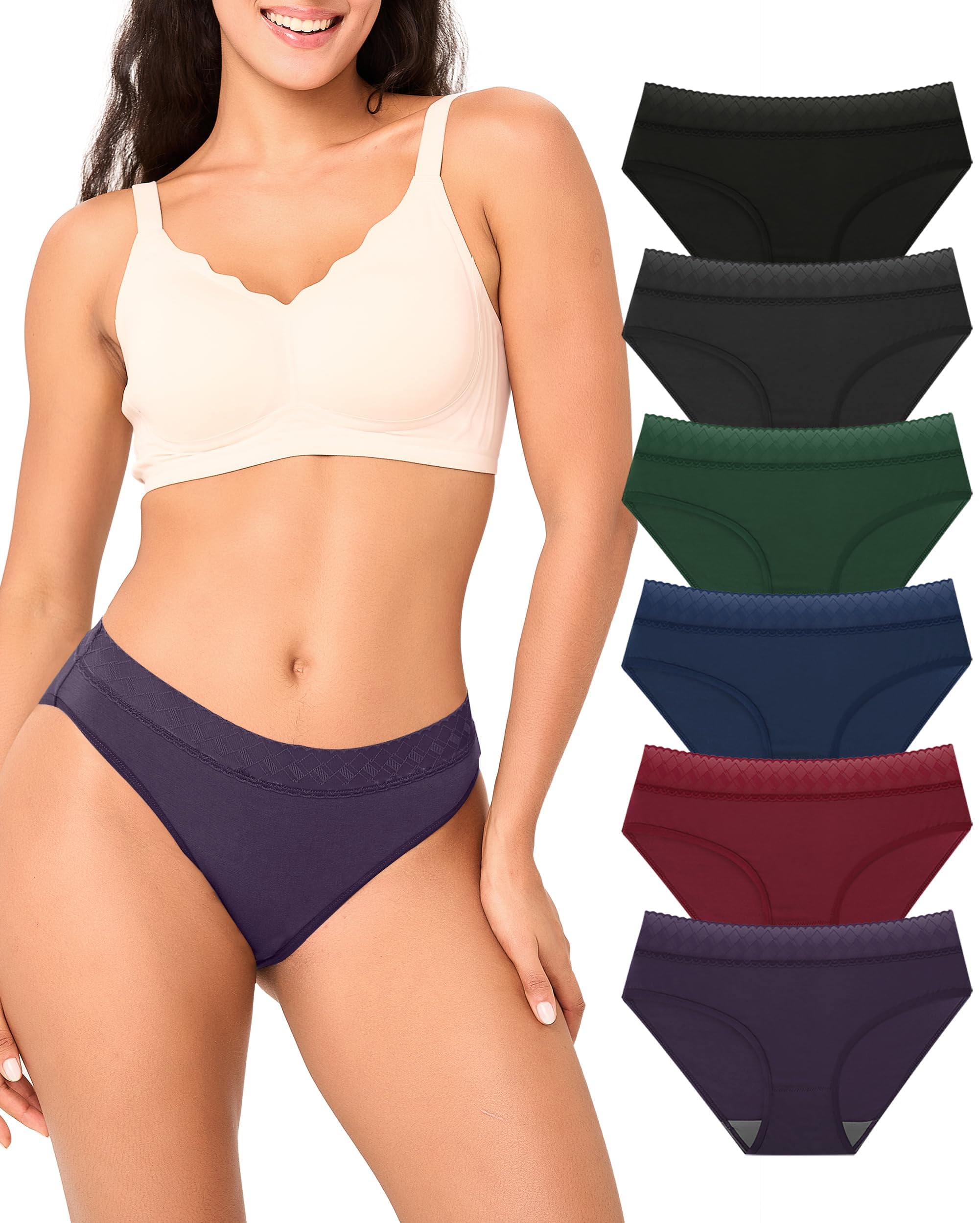 BAMBOO COOL Damen-Unterwäsche, Bikini-Unterhose, Spitze, Hipster, weich, Stretch, Feuchtigkeitstransport, Höschen für Damen, 6er-Pack
