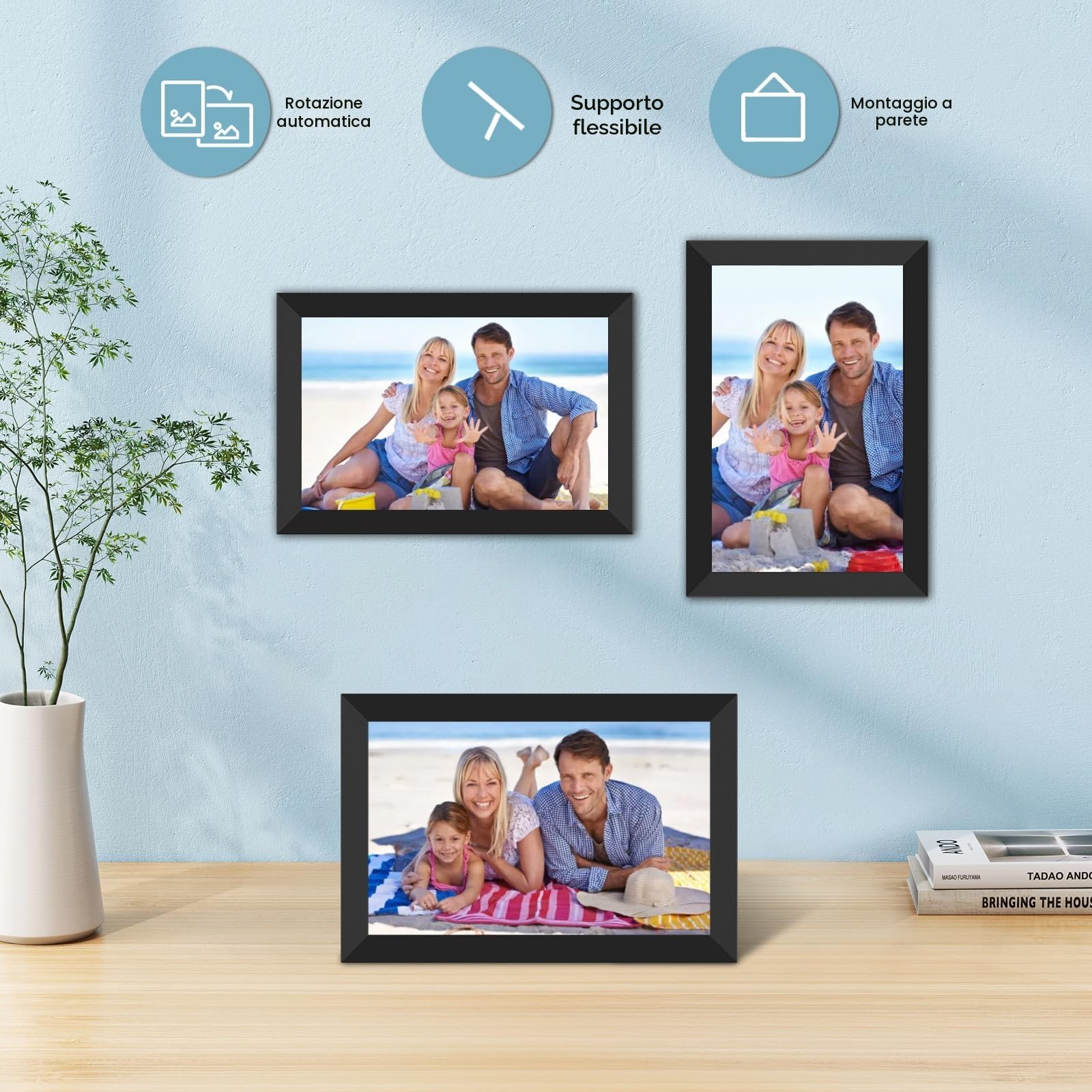 dxmart FRAMEO - Cornice per foto digitale WiFi da 32 GB, schermo LCD Touch WXGA IPS da 10,1", cornice per foto Smart Cloud con rotazione automatica, condivisione dei momenti tramite l'app Frameo