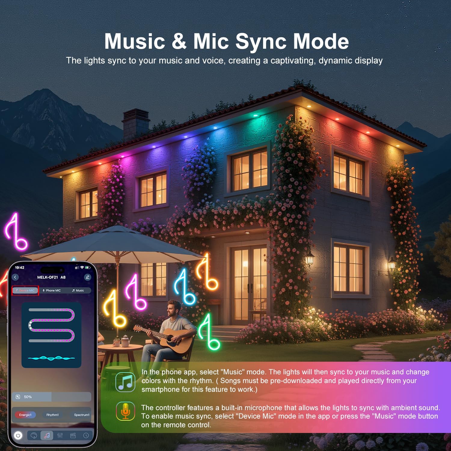 Smart Permanent Outdoor Lights for House, 50ft with 18 RGB+IC LED Lights, Music Sync, IP67 Waterproof Eaves Lighting, App/Remote Control, Outside LED Lights for Party, Christmas, Daily Decorations