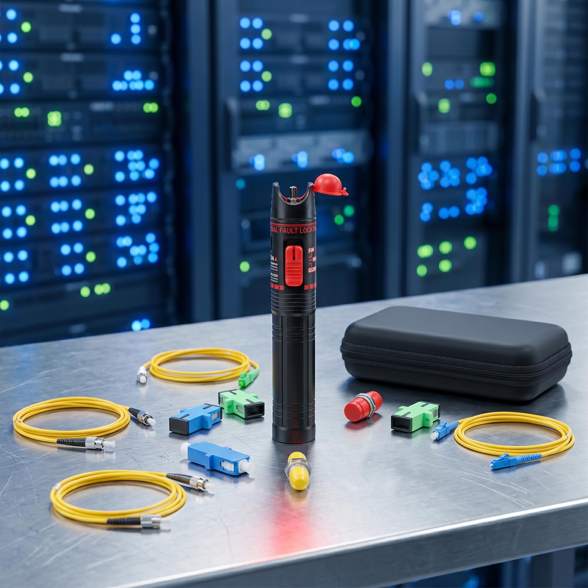 Glasfaser Werkzeug mit 30 mW Visual Fault Locator für SC/FC/ST/LC | Glasfaserkabel-Testset mit FC-Stecker auf LC-Buchse-Adapter, SC/APC ST/FC/SC/LC-UPC Kupplung und 5 Patchkabel