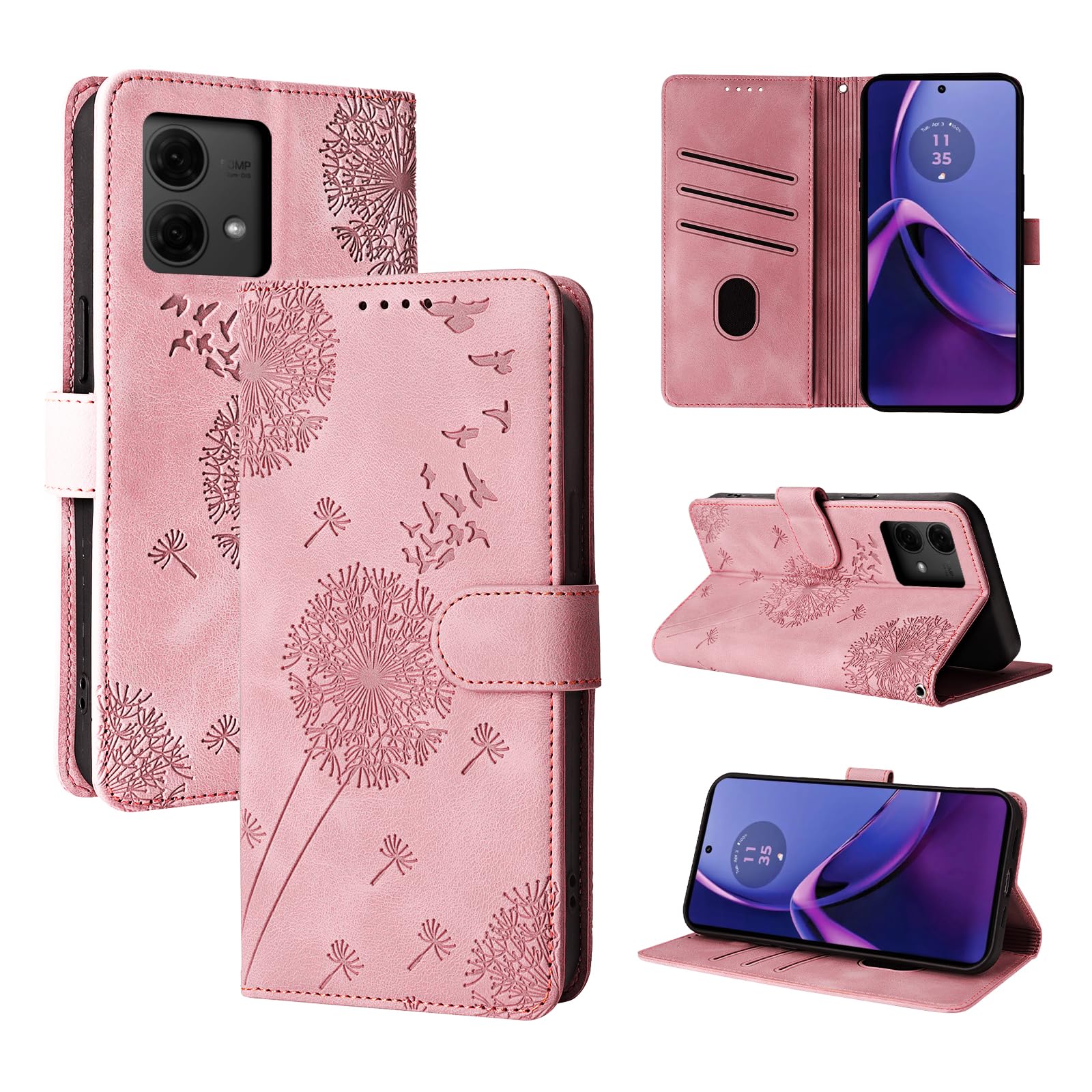 Cover Motorola Moto G84 Antiurro Portafoglio Con Magnetica – Pelle PU E TPU Rosa Con Supporto - 3