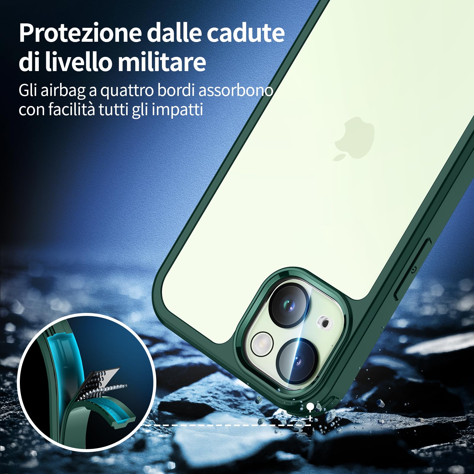 seacosmo Cover per iPhone 15, [9H HD] con Vetro Temperato Integrato Schermo, Pellicola Fotocamera, 360 Gradi Antiurto Protezione Fronte Retro Rugged Custodia Slim Doppia Faccia Case - Verde