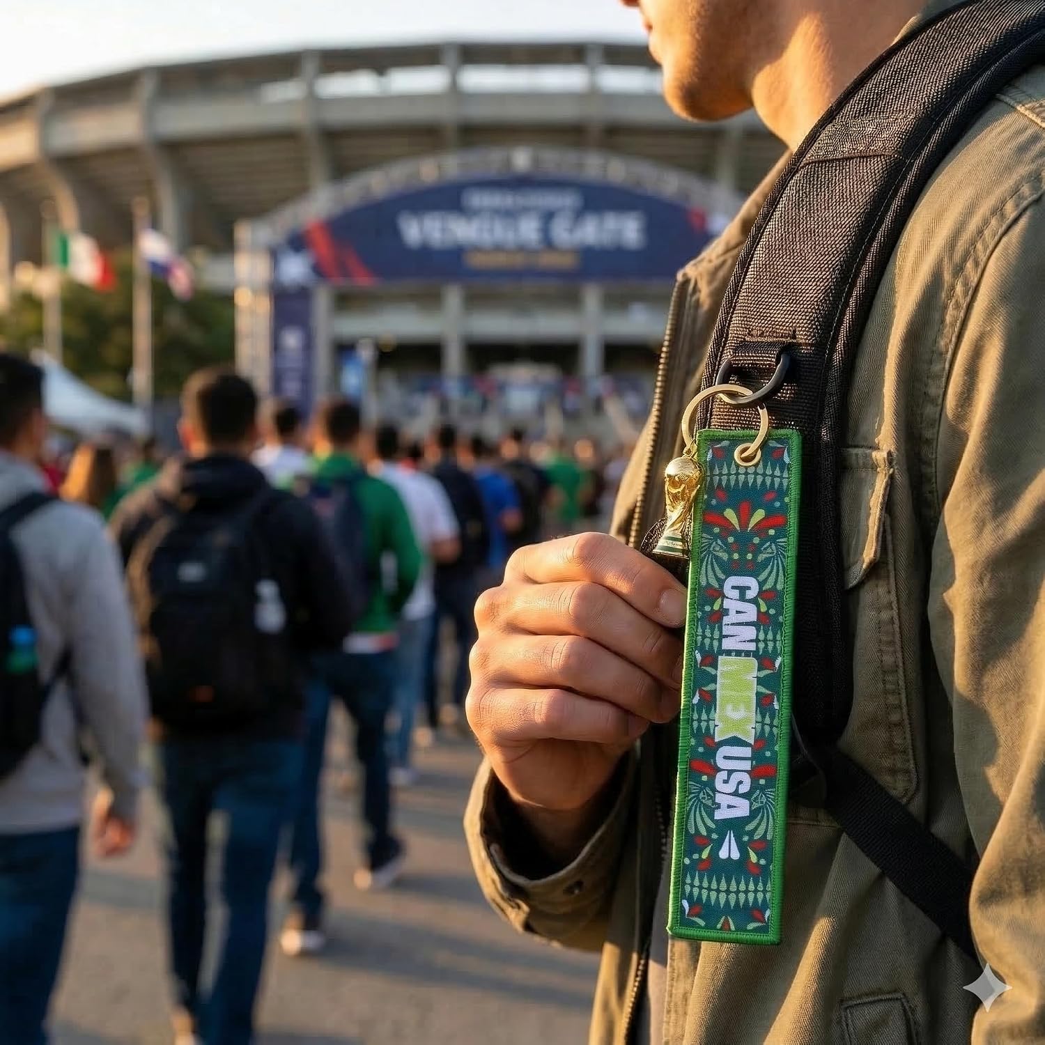 FIFA Official World Cup 2026 Collectible Keychain – "CAN·MEX·USA" Embroidered Fabric Key Fob with 3D Mini Trophy – 6.2 Inch Premium Tri-Nation Host Edition for Keys, Backpacks & Luggage