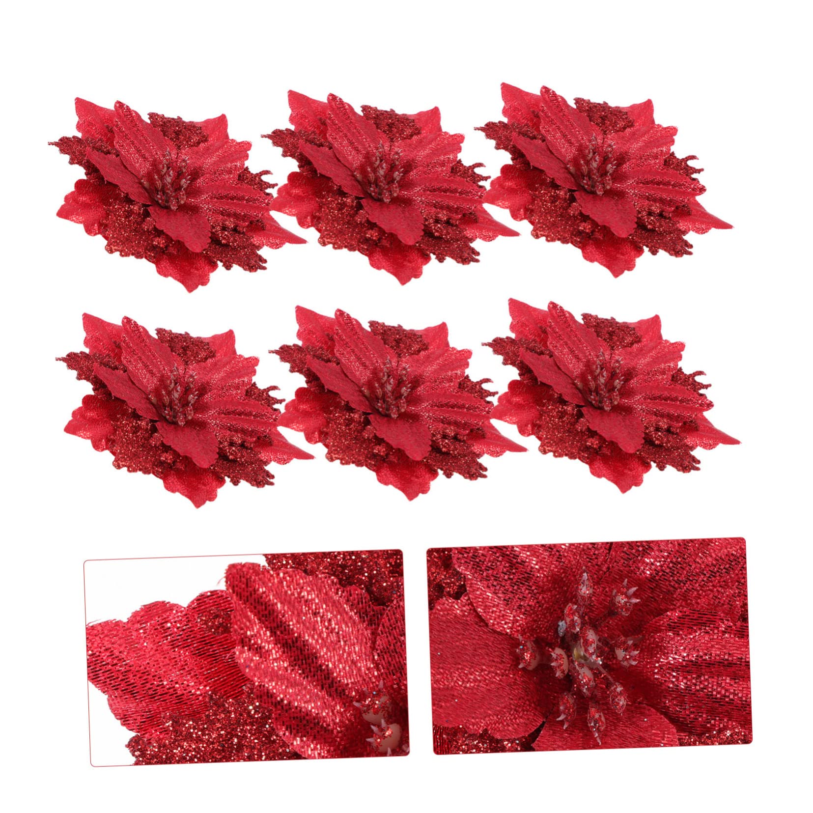 48 Piezas de Flores de Navidad árbol de Navidad Poinsettia con Purpurina navideña, Flores de Navidad con Purpurina, Corona de Navidad con Purpurina Artificial en Polvo, cártamo