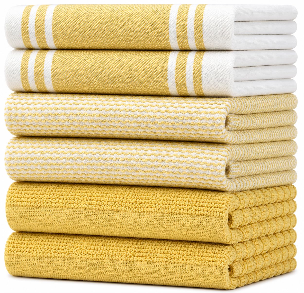 Premium Kitchen Towels 6 Pack 100% Cotton 20"x28" Dish Towels - Yellow Wide