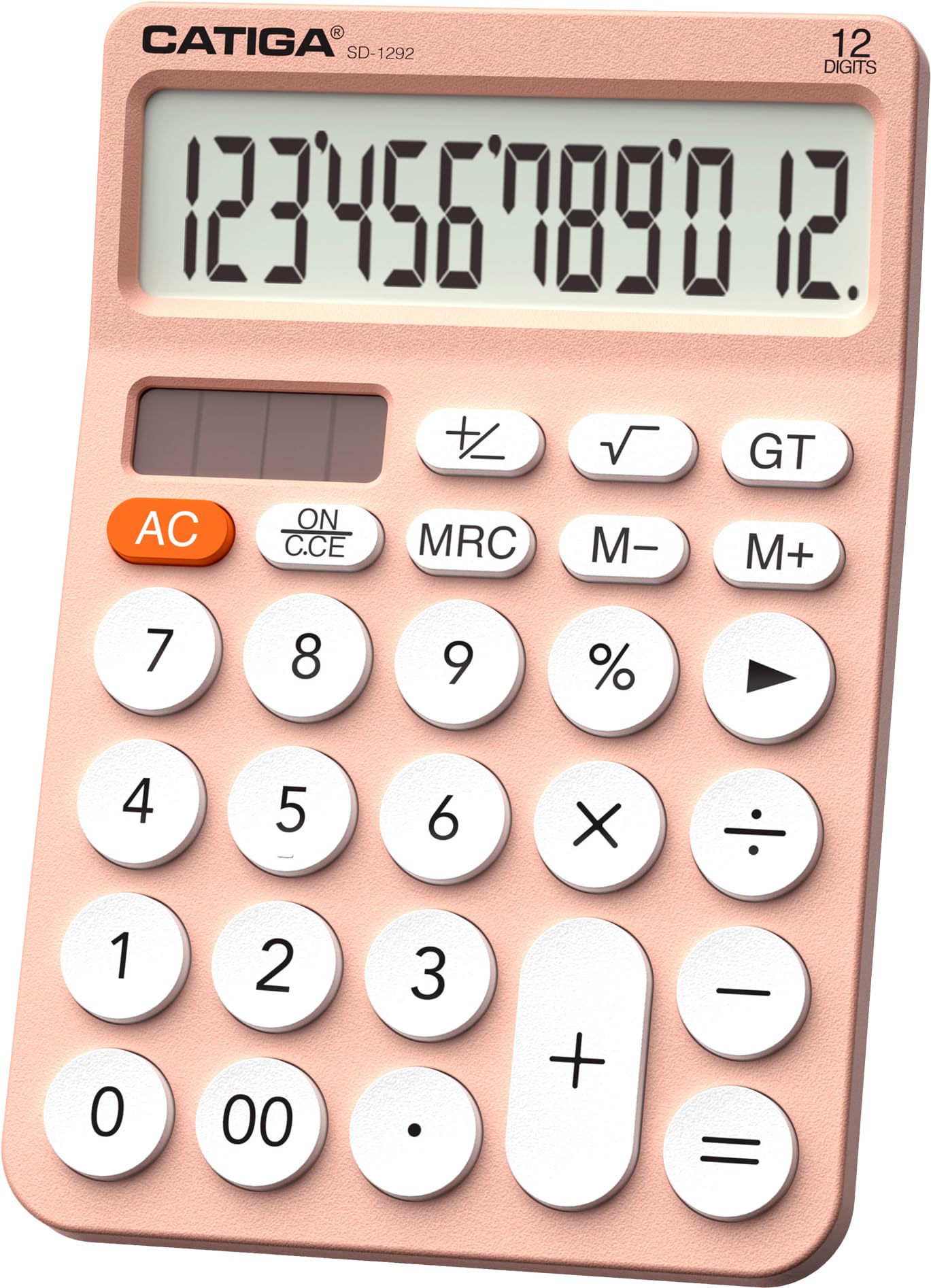 CATIGA12 Digit Desktop Calculator with Large LCD Display, 4 Funtions Calculator, Round Design Big Button, Solar and Battery Dual Power, Standard Function for Office, Home, School, SD-1292