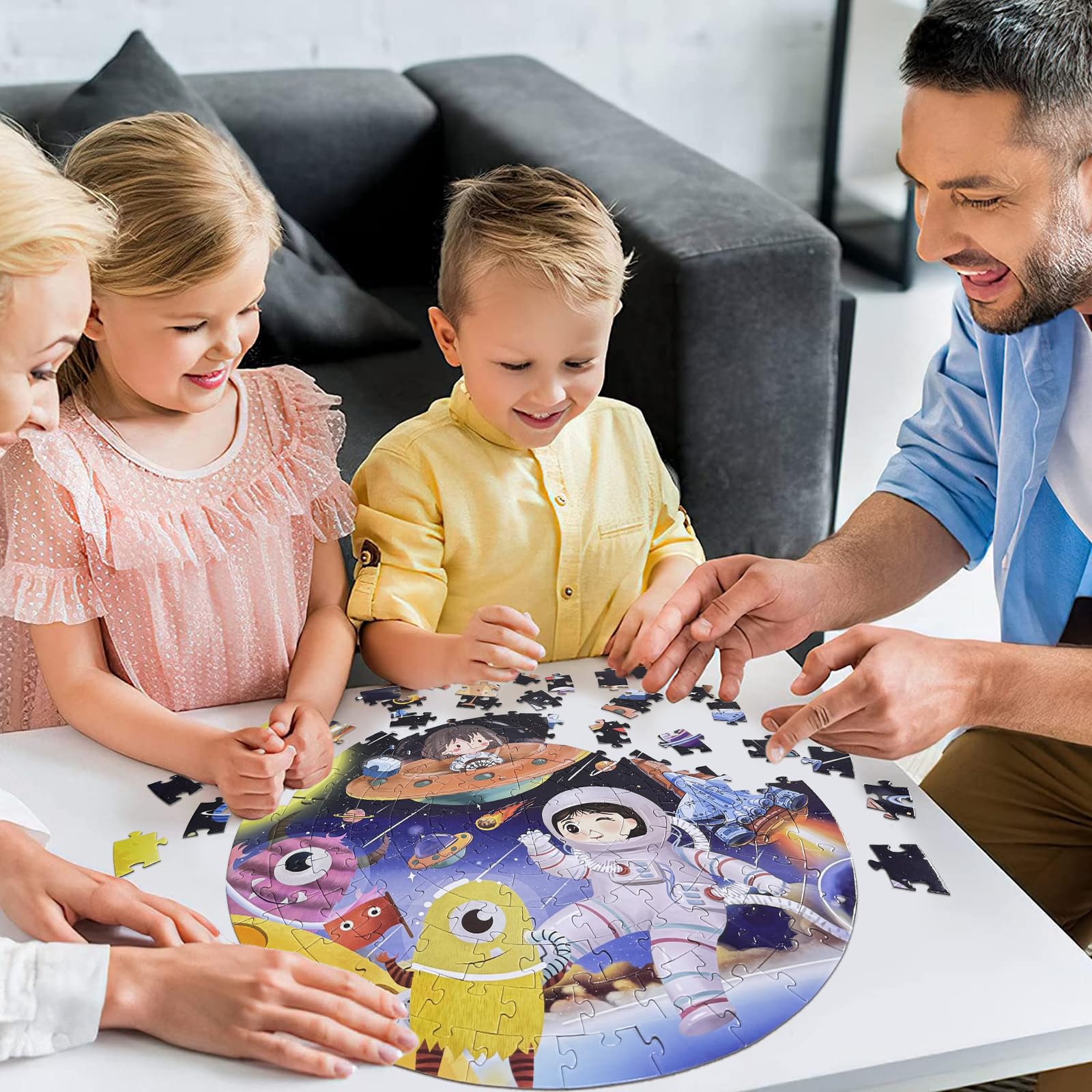 Kulveanju Puzzle Bambini 3 4 5 6 Anni, 128 Pezzi Puzzle da Universo Dirigibile, Grande Circolare Puzzle, Giochi Creativi Puzzle Regalo per Ragazzi e Ragazze 3-7 Anni, 42x42 cm