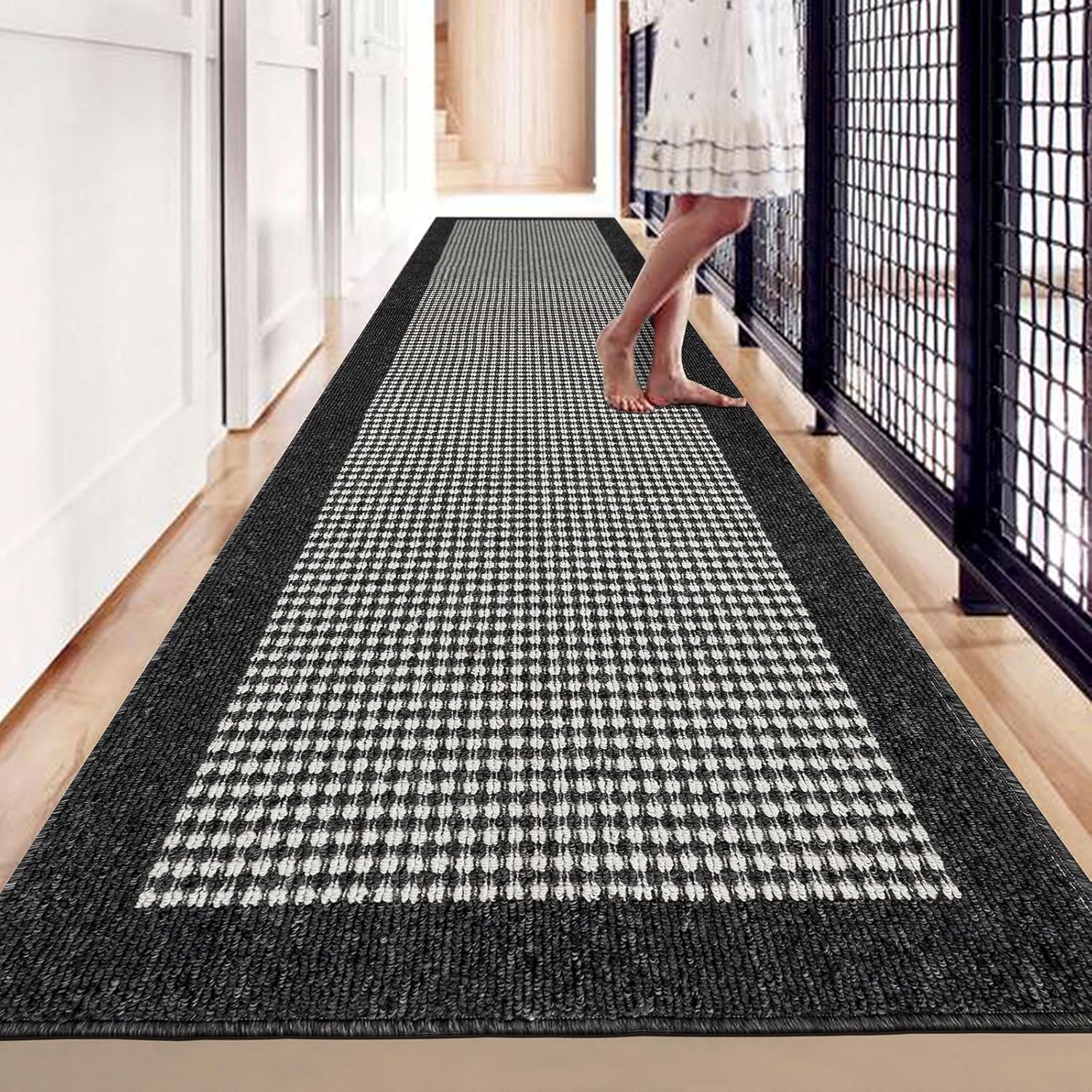 Ileading Hallway Runner Rug 2.6'x12' Heavy-Duty Durable Entryway Floor Mat with Non Slip Rubber Backing for Busy Traffic Extended Indoor Doormat Machine Washable Black Kitchen Throw Rug for Corridor