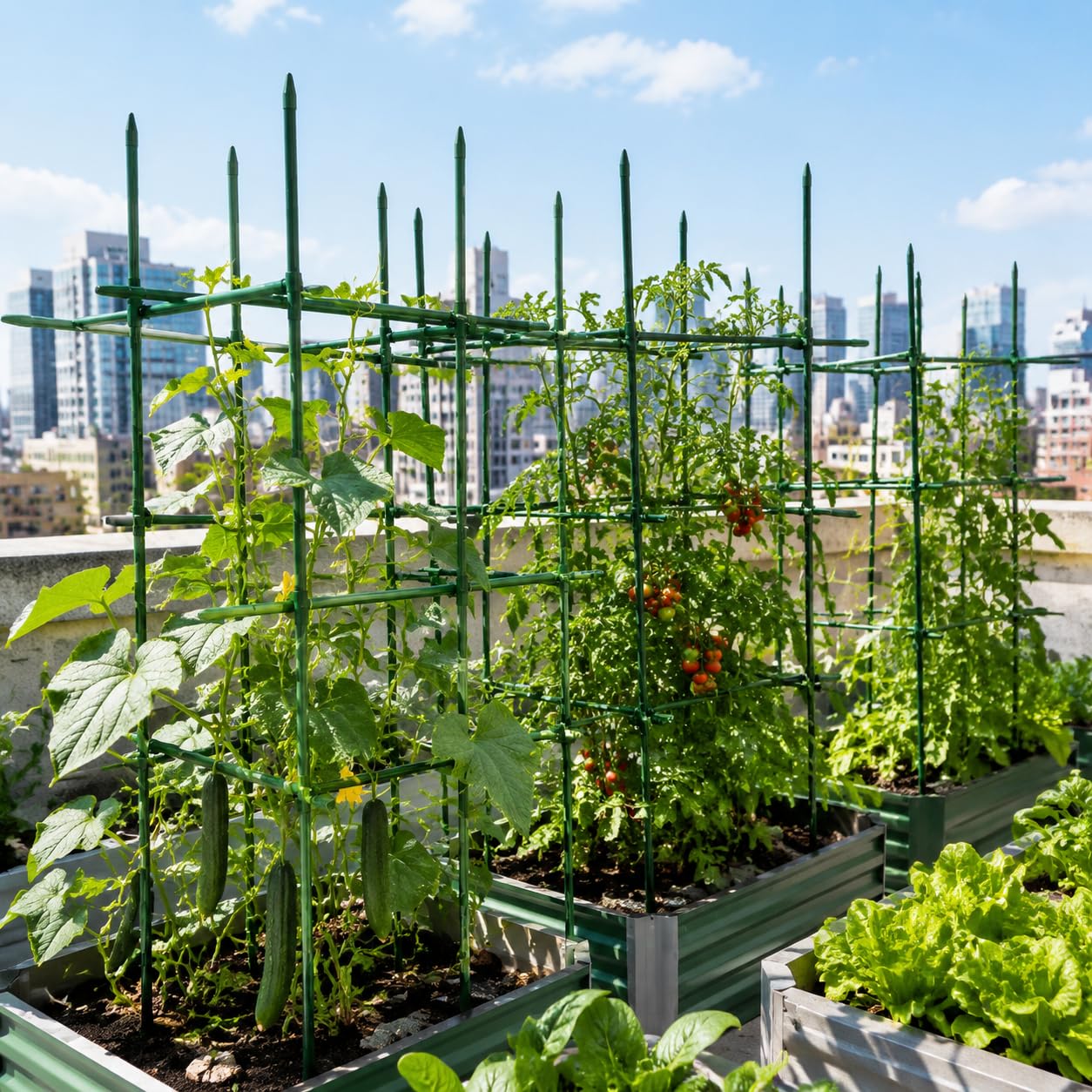 Telaio di Supporto per Colture per Crescita Pomodori Cetrioli Fagioli E Piante Rampicanti Adatto per Orto Balcone Terrazza Uso Agricolo, Verde, Diametro 16mm Lunghezza 120cm