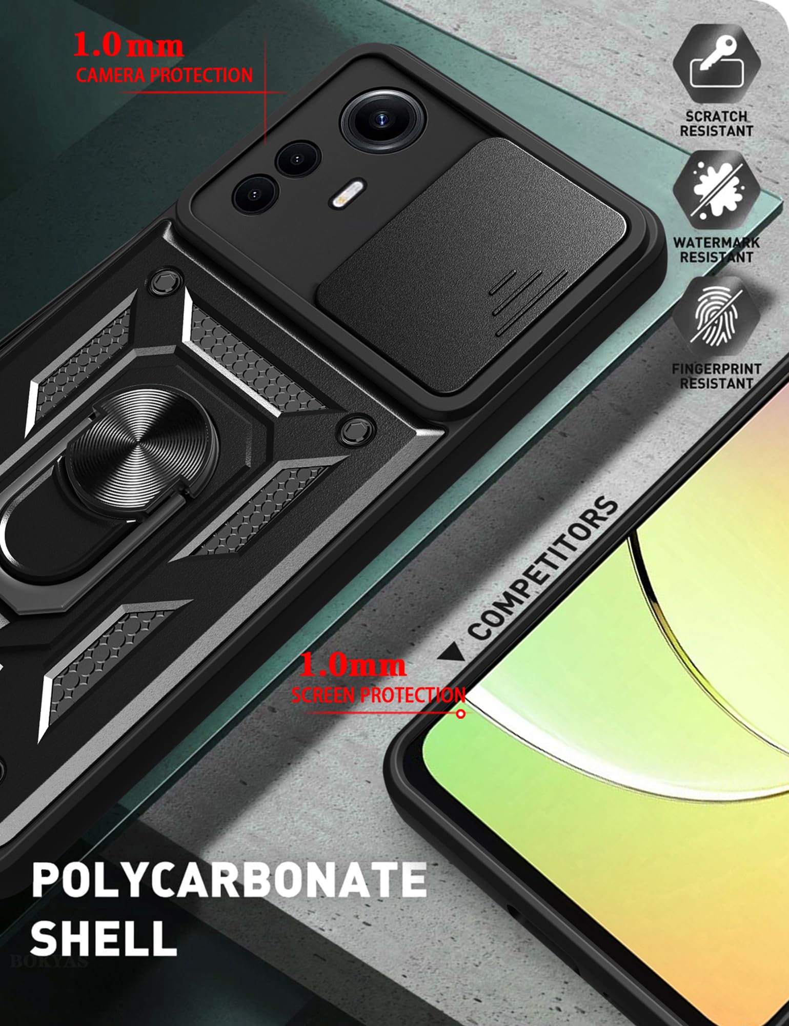 ESTH® Custodia per Xiaomi 12 5G/12X 5G con Custodia per Fotocamera Scorrevole e Supporto ad Anello [Cover Paraurti Compatibile con Supporto Magnetico per Auto], Blu