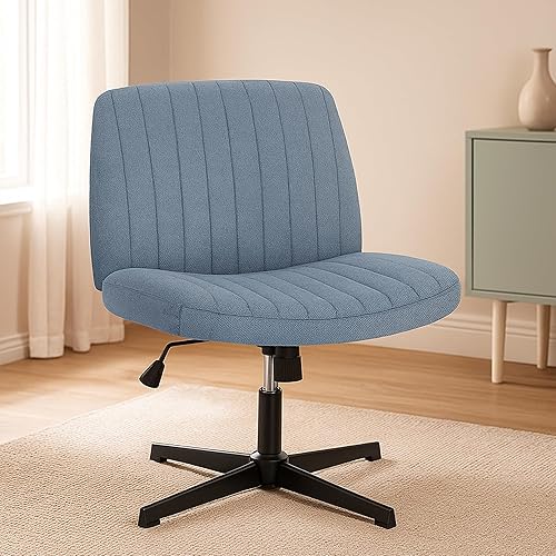DUMOS Silla de oficina con patas cruzadas, asiento ancho sin brazos, sin ruedas, moderno escritorio para el hogar, altura ajustable, giratorio,