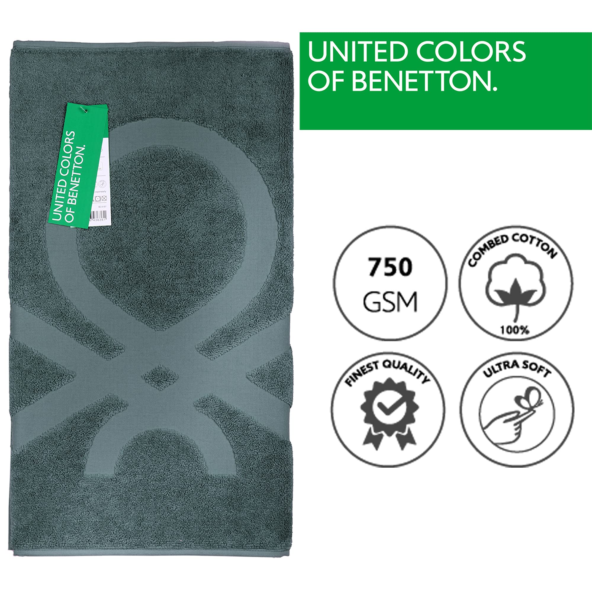 Tappeto Bagno UNITED COLORS OF BENETTON - 50x80 Cm, 750 GSM, 100% Cotone - Verde - 5
