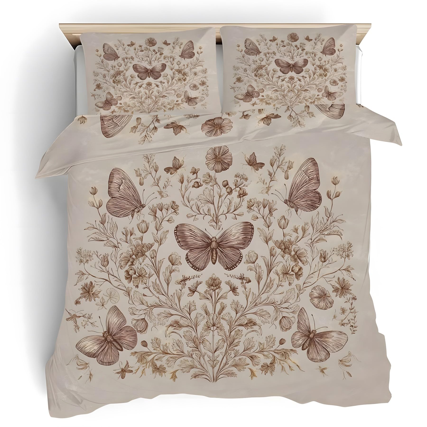 Housse de couette 240x260 cm en microfibre premium ultra douce au motif floral brun café