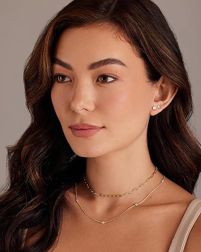 PAVOI Waterproof Five Pairs Stud Earrings for Women - 14K Gold Plated Stainless Steel Pack of 5 Cubic Zirconia Earrings for Men and Women - Hypoallergenic Premium CZ Studs Set(White Gold)