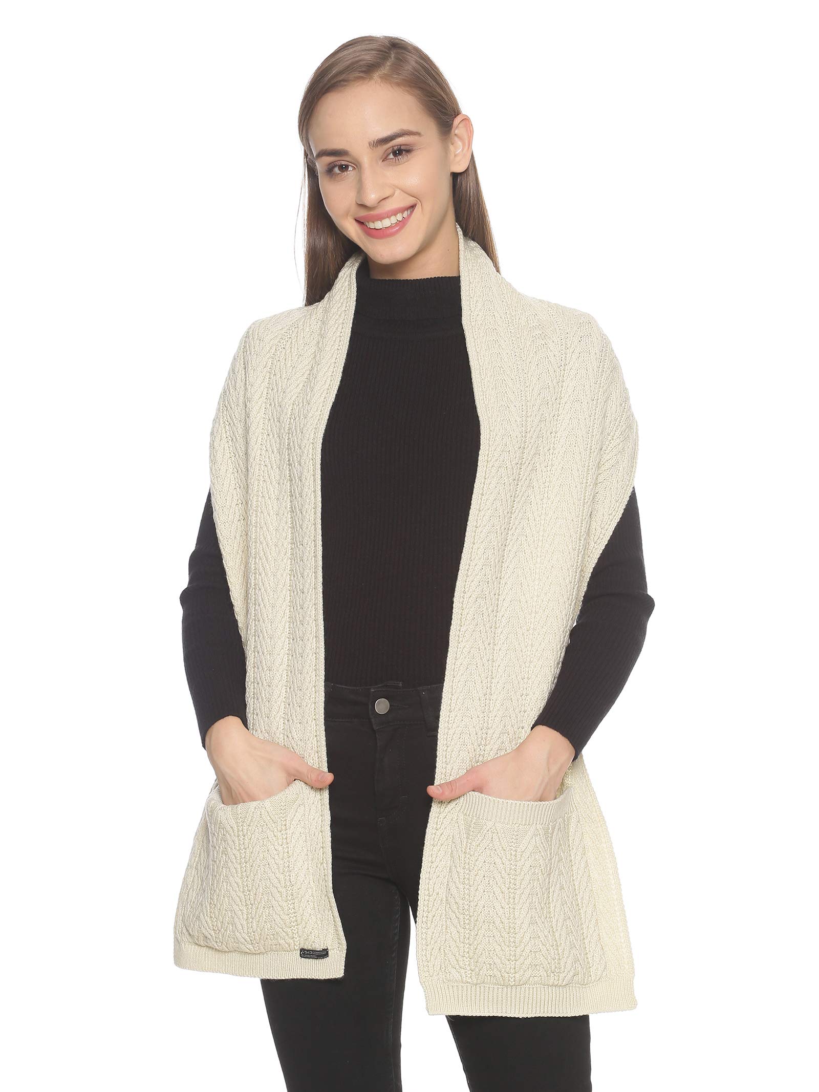 513 Women's Acrylic Woolen Self Design Casual Warm Winter Wear Muffler With Pocket Scarf Stole-picture-39