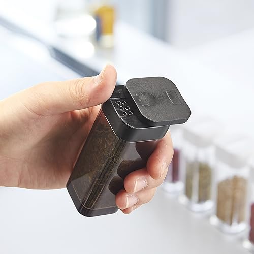 Miniatura 4 de Yamazaki Botellas de especias para el hogar con estante  Contenedores organizadores de despensa de cocina, acero + plástico, 1.69 oz.  1.7 fl oz por