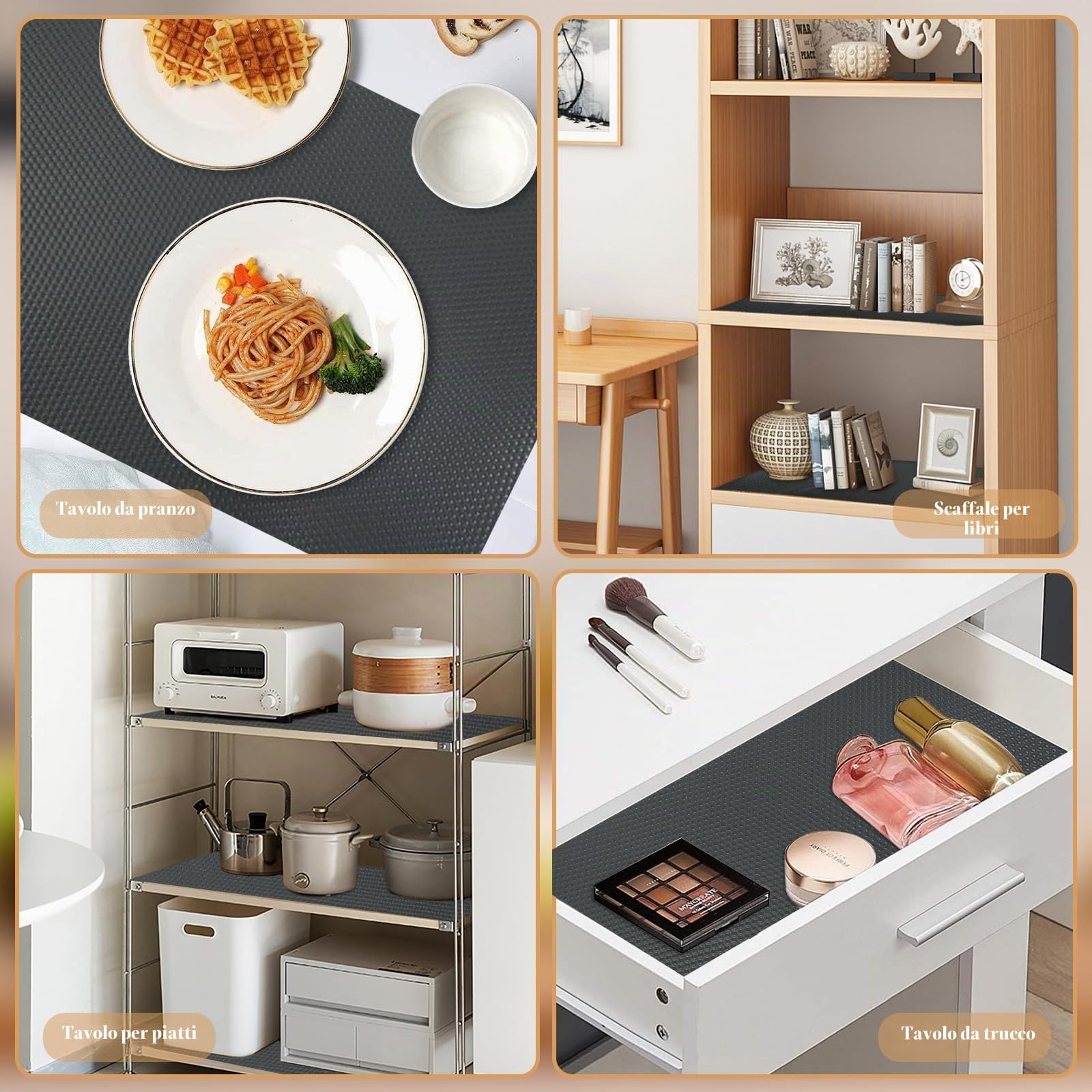 Rivestimento per ripiani 40 x 600 cm Tappetini per cassetti di mobili da cucina, Rivestimenti per cassetti in EVA non adesivo, antiscivolo e a prova di olio per mobili da cucina, credenze e dispense