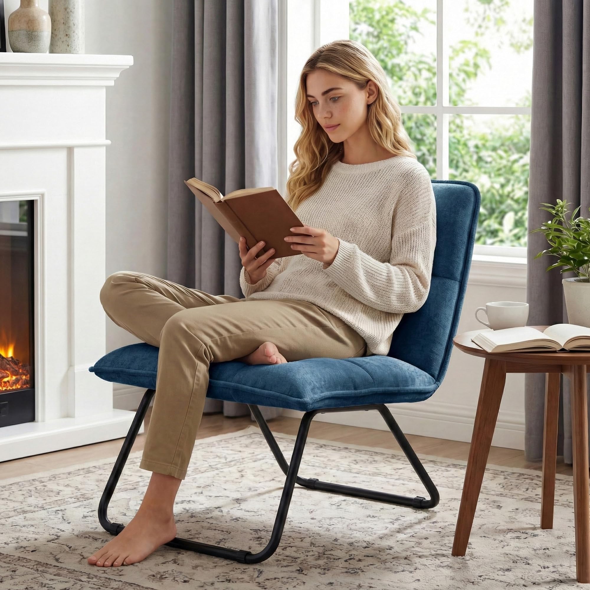 YITAHOME Klappstuhl Loungesessel Sessel Wohnzimmer, Faltbarer Ohrensessel mit Griff & Weichem Komfortpolster, Tragbar bis 150 kg, Platzsparend, Ohne Montage für Zuhause/Büro, Blau, 73×59×70 cm