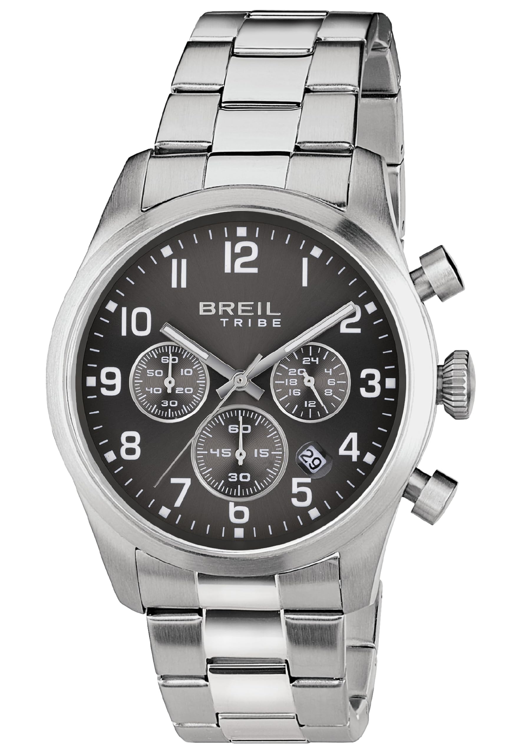 Breil, Collezione Classic Elegance, Orologio Uomo, Cronografo in Acciaio, Quadrante Gun con Effetto Sun Ray, Resistente all'Acqua, Lunghezza Cinturino Regolabile 15.5-21 cm, Silver