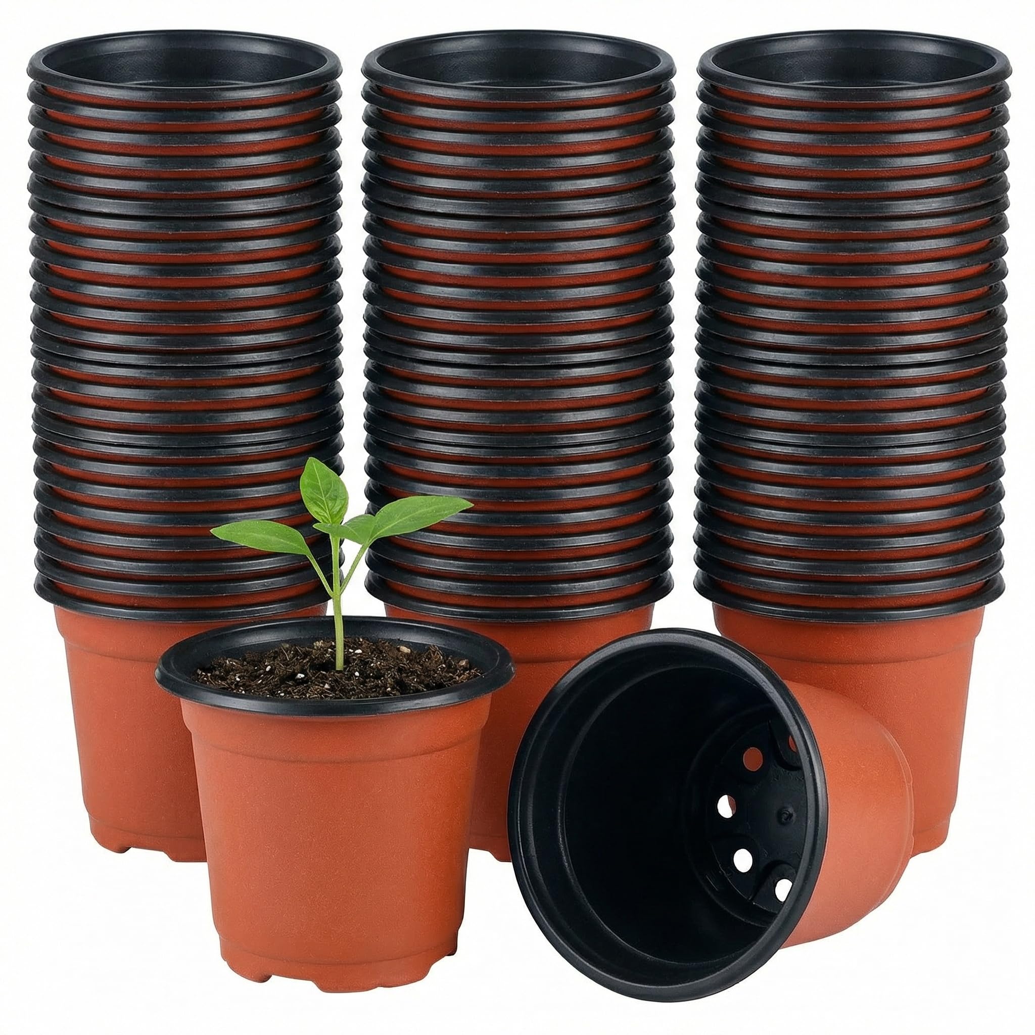 Yardwe 100 Vasi Rotondi In Plastica 8,9 Cm - Terracotta, Con Fori Di Drenaggio, Ideali Per Piantine E Erbe