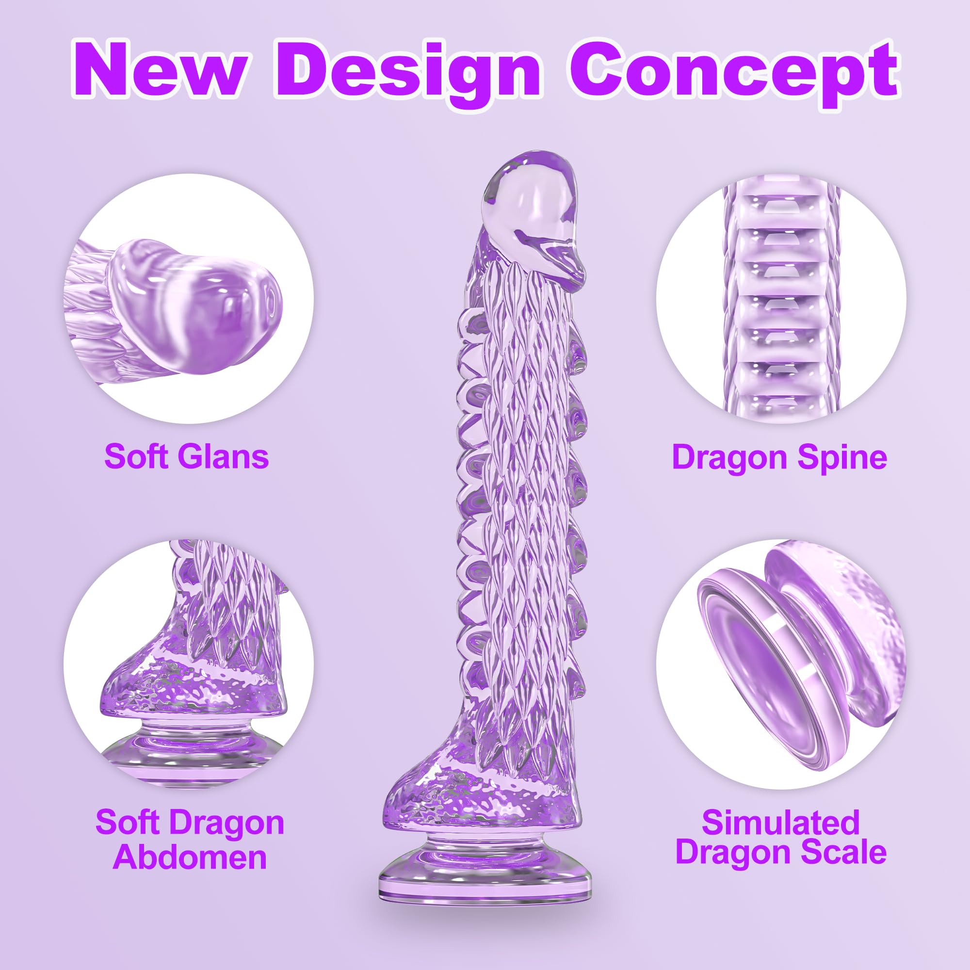 6.3 inch Dragon Dildo with Strong Suction Cup for Hands-Free Play,Realistic Monster Dildo Anal Plug Prostate Massager Adult Sex Toys for Vaginal G-Spot and Anal Prostate Purple: 6.3 Inch Purple