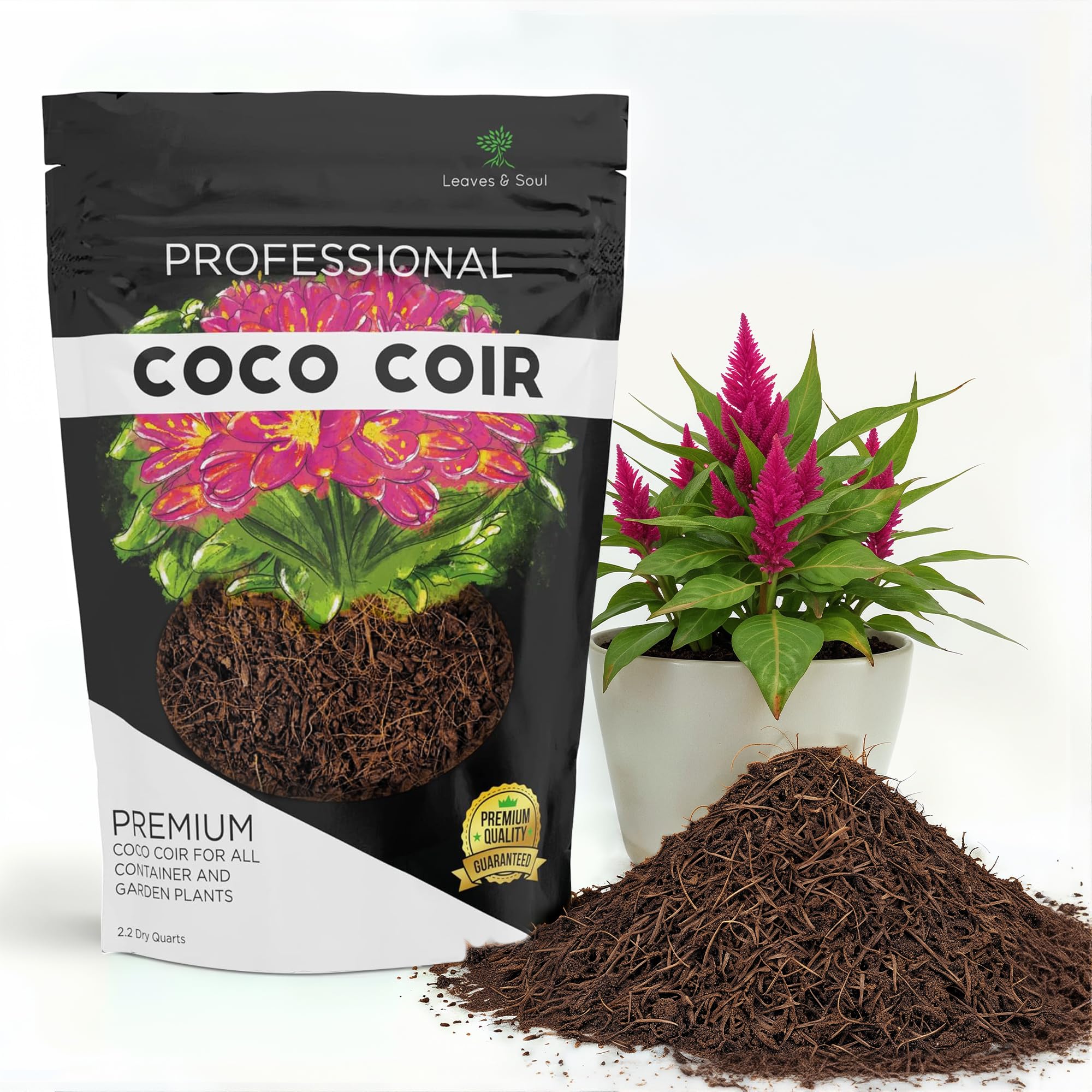 Professional Coco Coir | for Container and Garden Plants | Low Acidic Lightweight Soil Additive | Large 2.2 Quarts | Made in USA