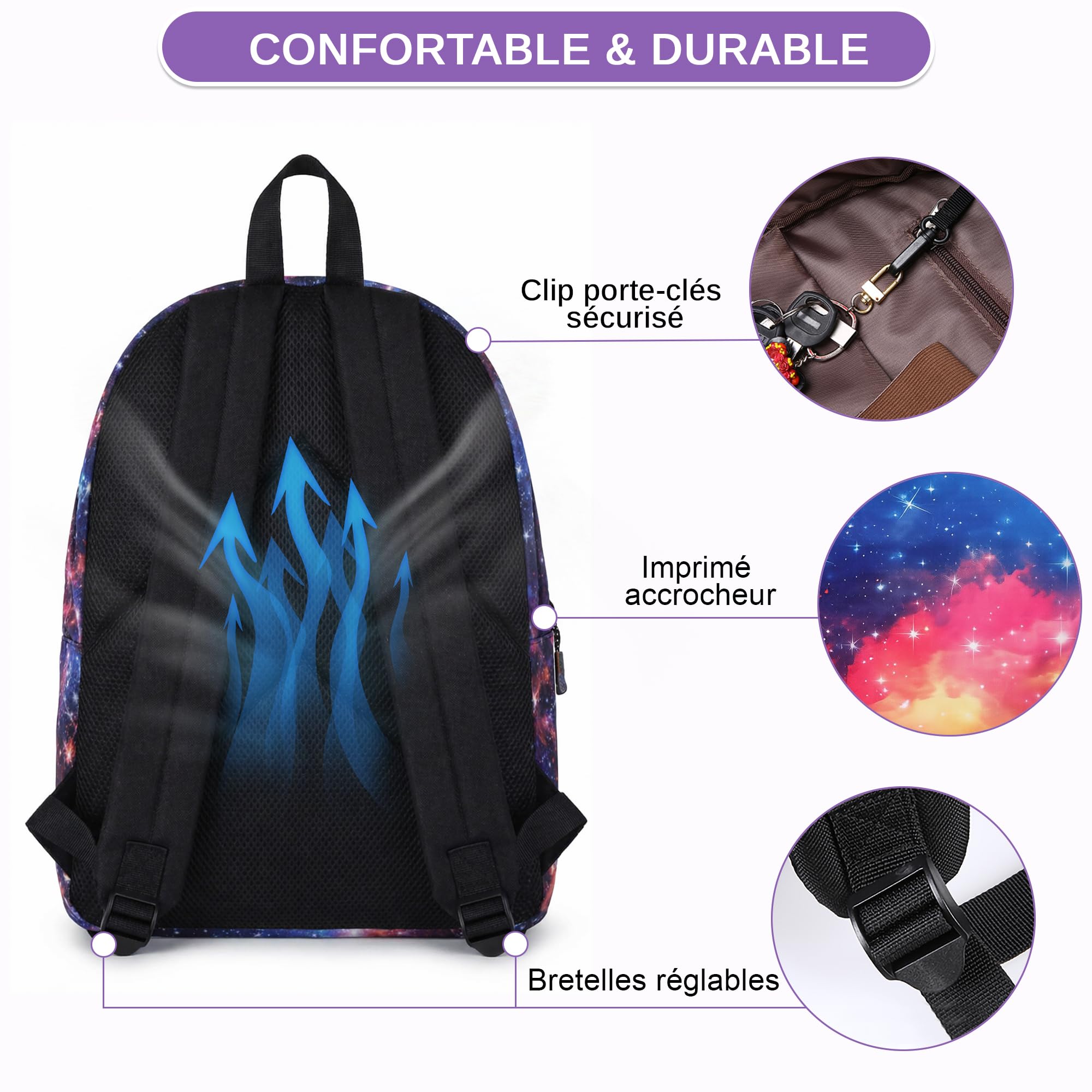 Sac à Dos Galaxie Cartable Filles Garçons College Sacs D'école Scolaire pour Ado Enfant Sac a Dos pour Ordinateur Portable Femme Loisir Sac de Voyage Bleu