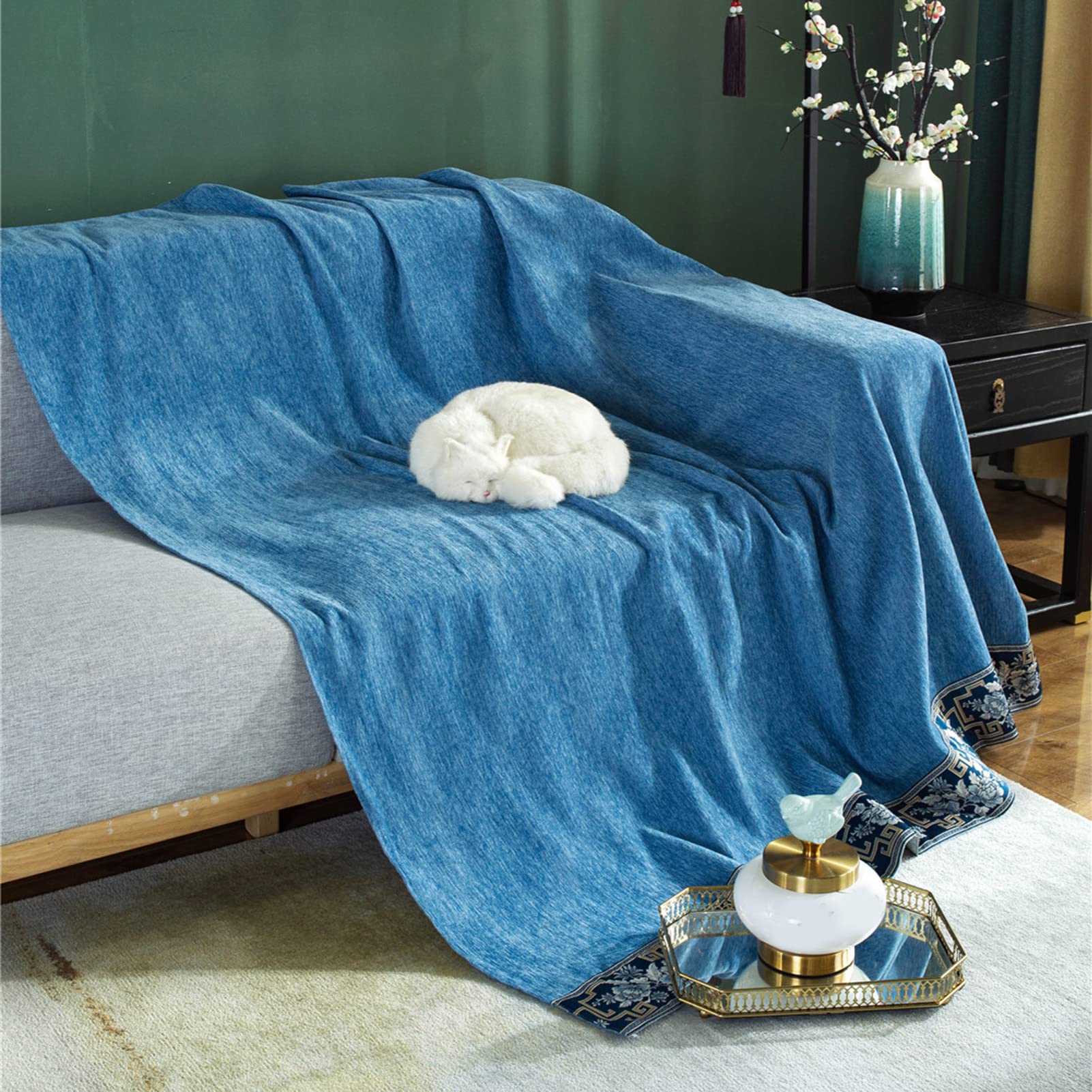 Jeté De Lit MOMOMUS - Couvre-Lit Réversible Bohème - Noir 170x260 Cm - Plaid Canapé Grande Taille
