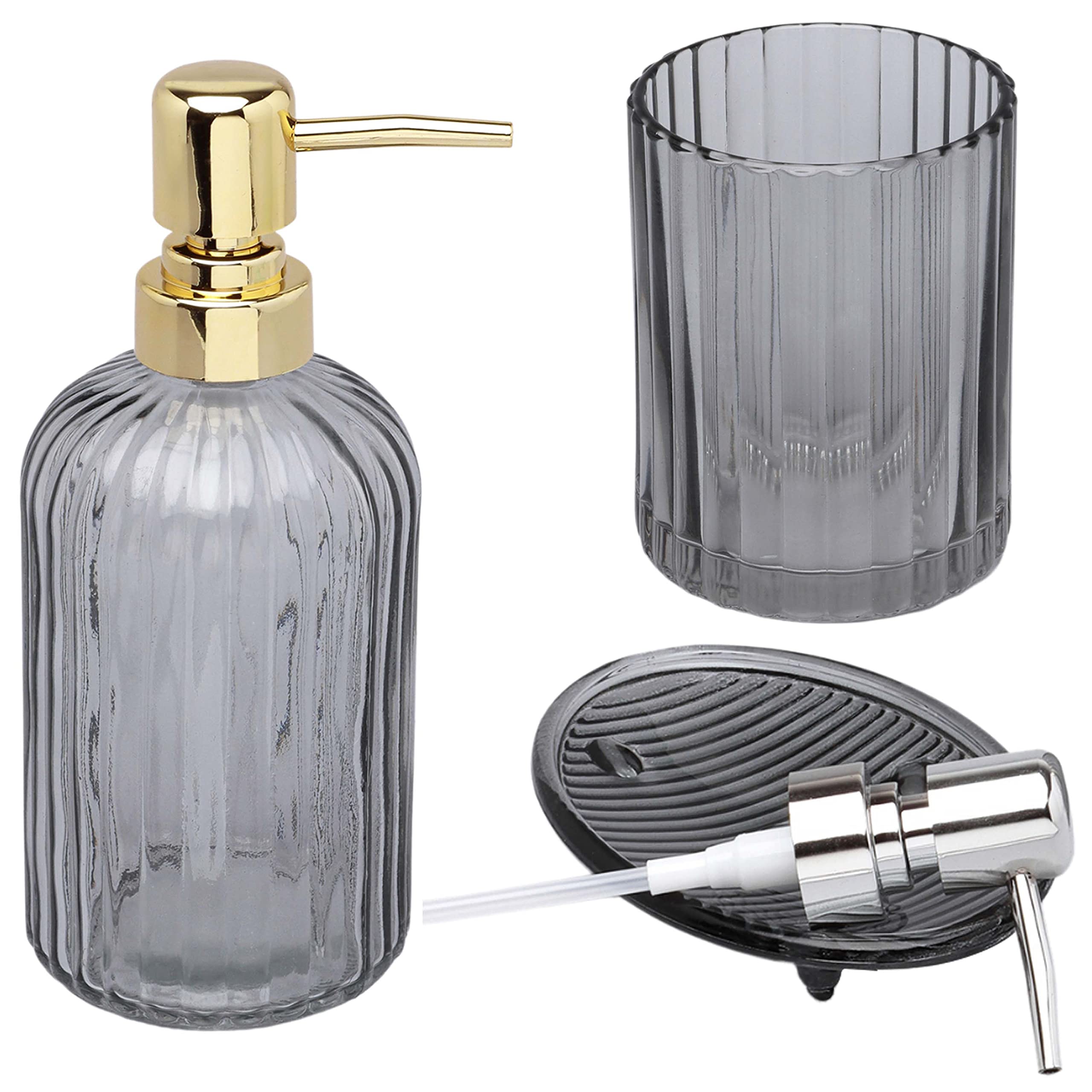 Ensemble Salle Bain Noir Ensemble Salle De Bain Noir Cnwinu - Support Brosse à Dents Distributeur Savon - 26x14 Cm Ensemble Rangement Salle Bain