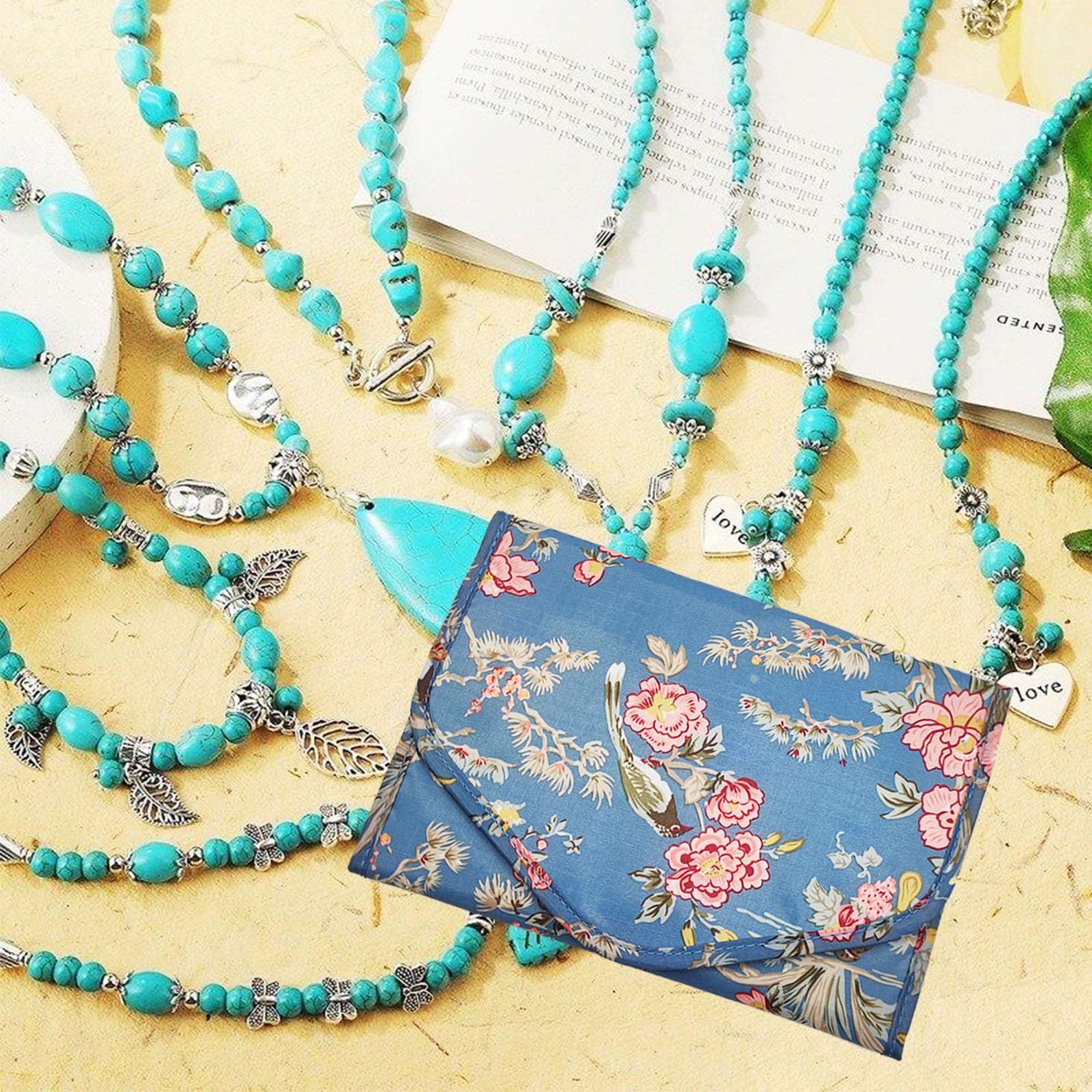 Rollo de Joyería Plegable Portáti Estuche de viaje para joyas Roll Bag Rollo de Almacenamiento de Joyería Ligeros y Portátiles para almacenamiento Joyas de Viaje Collares Pulseras (Floral, L)