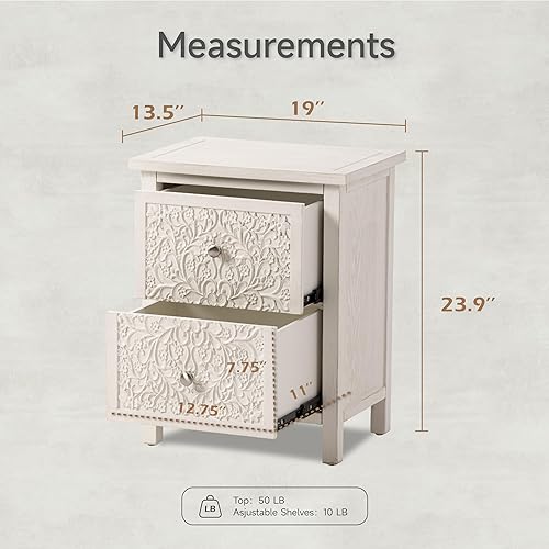 Miniatura 10 de Cómoda de 3 cajones totalmente montada con motivos florales para campo francés, granja, estilo moderno, rústico, acabado envejecido, lavado en blanco