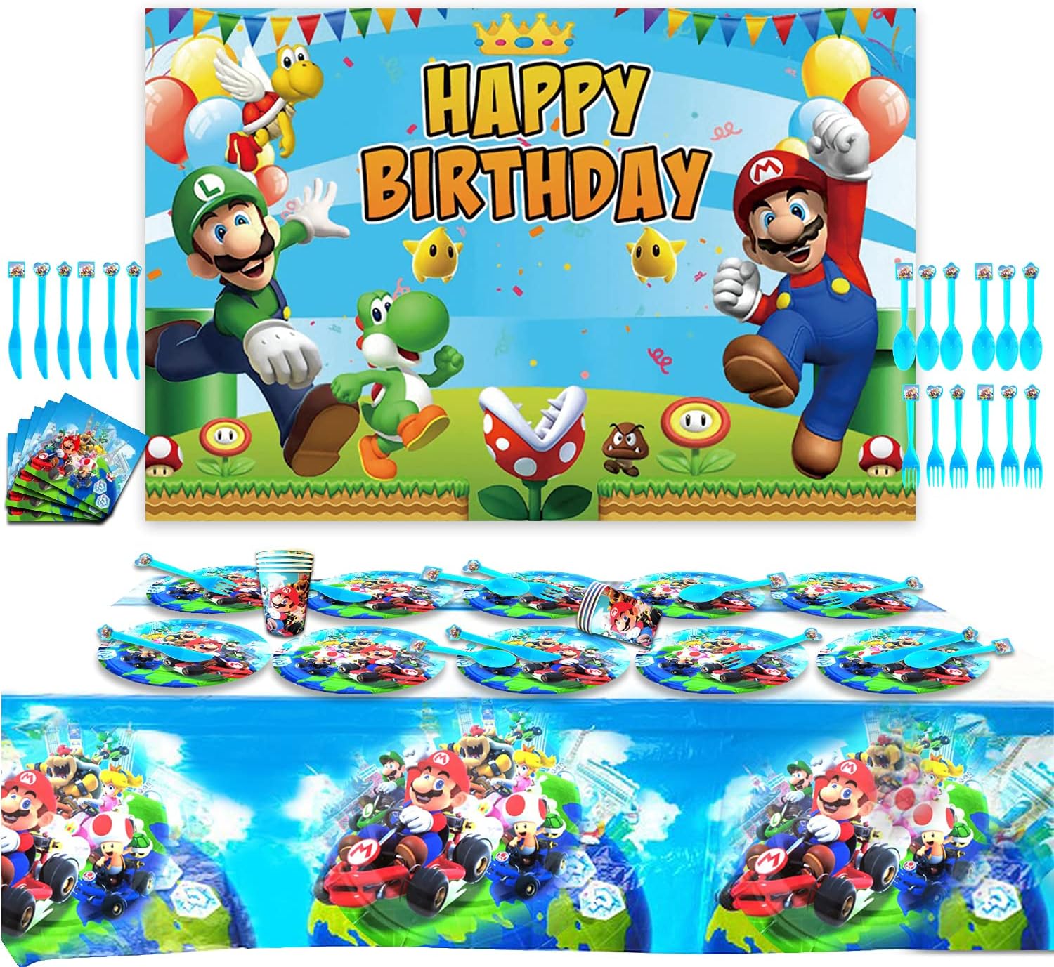 Football Party Supplies Football Party Decorations Includes Table Cloth,Happy Birthday Banner, Plates Cups Napkins for 16 Guest