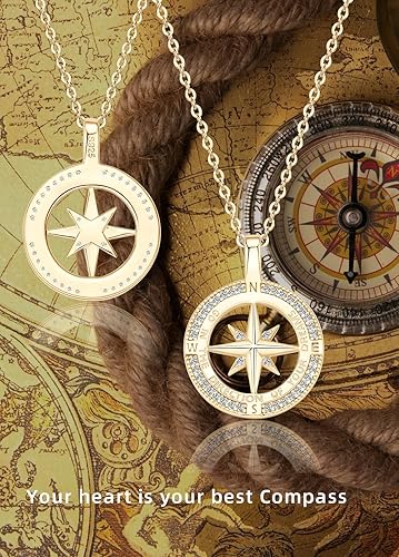 Miniatura 4 de Collar con brújula para mujer, joyería de plata de ley 925 con dije de brújula de circonia cúbica, unisex, para graduación de bachillerato,