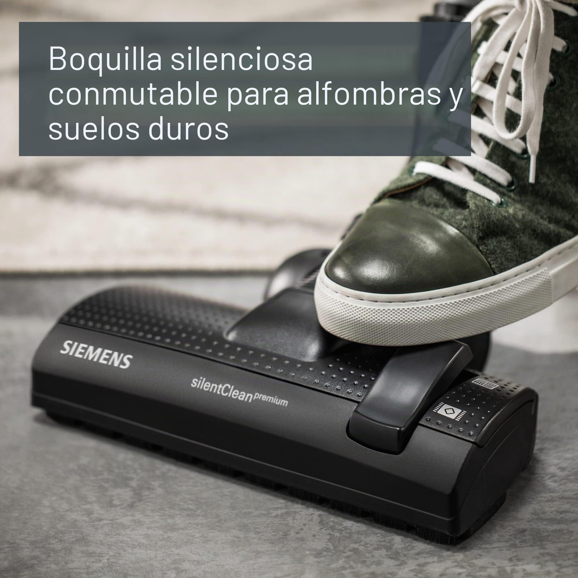 Siemens Aspirador con bolsa Z 7.0 VSZ7442S ideal para alérgicos, filtro higiénico Plus, extremadamente silencioso, boquilla de suelo para parqué, alfombra, baldosas, cable largo, boquilla XXL,
