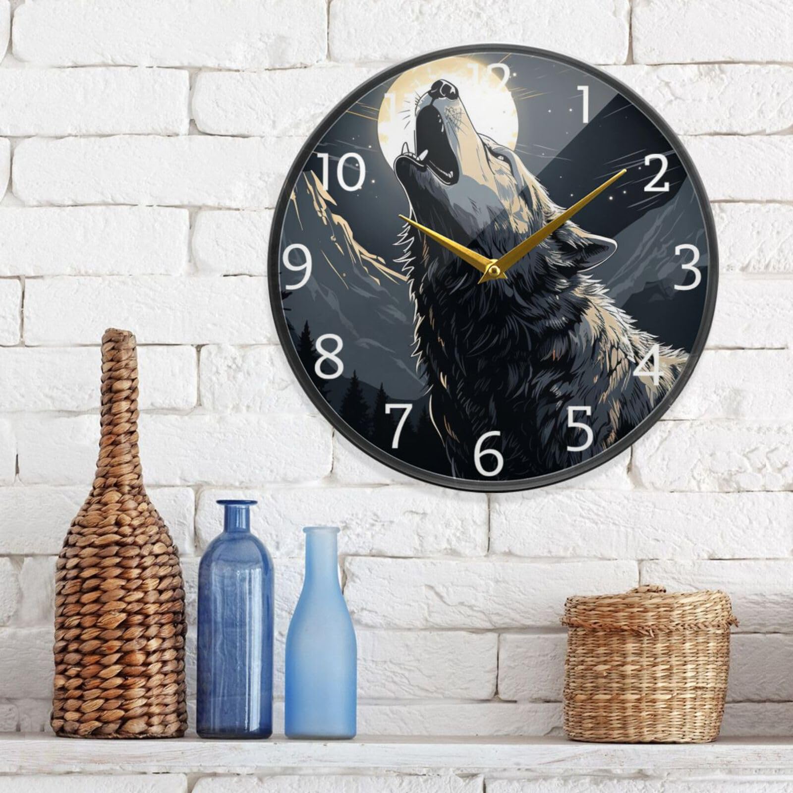 Amazon.com: WOIWB Wall Clock Nature Wolf Picture 9.5 Inch Battery