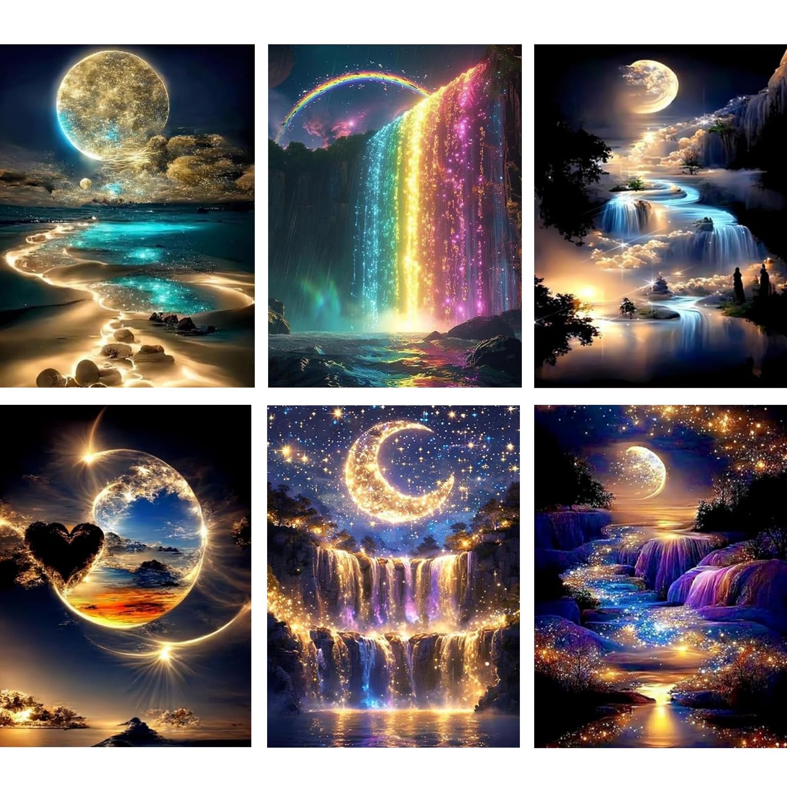 TLIOBLO 6 Packs Landscape Diamond Art for Adults, 5D DIY Diamond Painting Fantacy Kits for Beginners, Full Drill Round Diamond Art Pictures Craft Gifts 30X40cm