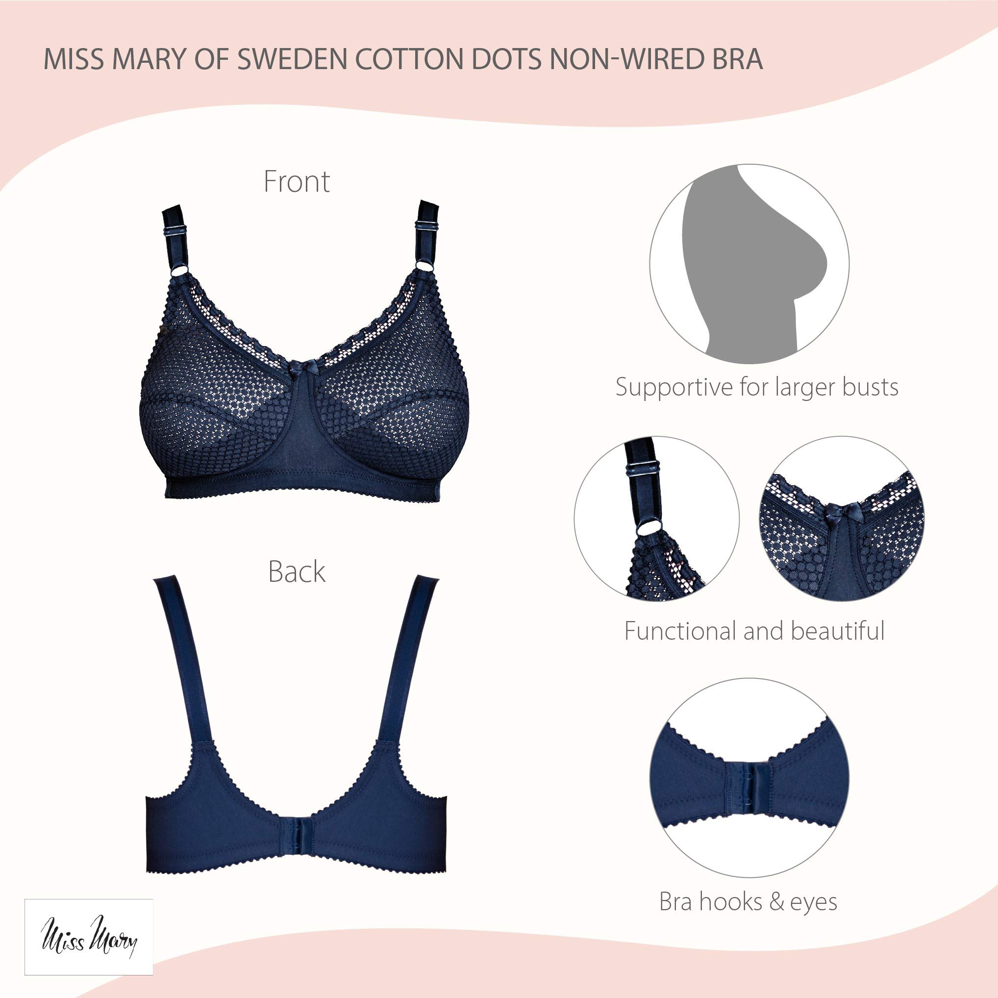 Miss Mary of Sweden Cotton Dots Sujetador sin Aros de algodón con Soporte cómodo y Copa Completa