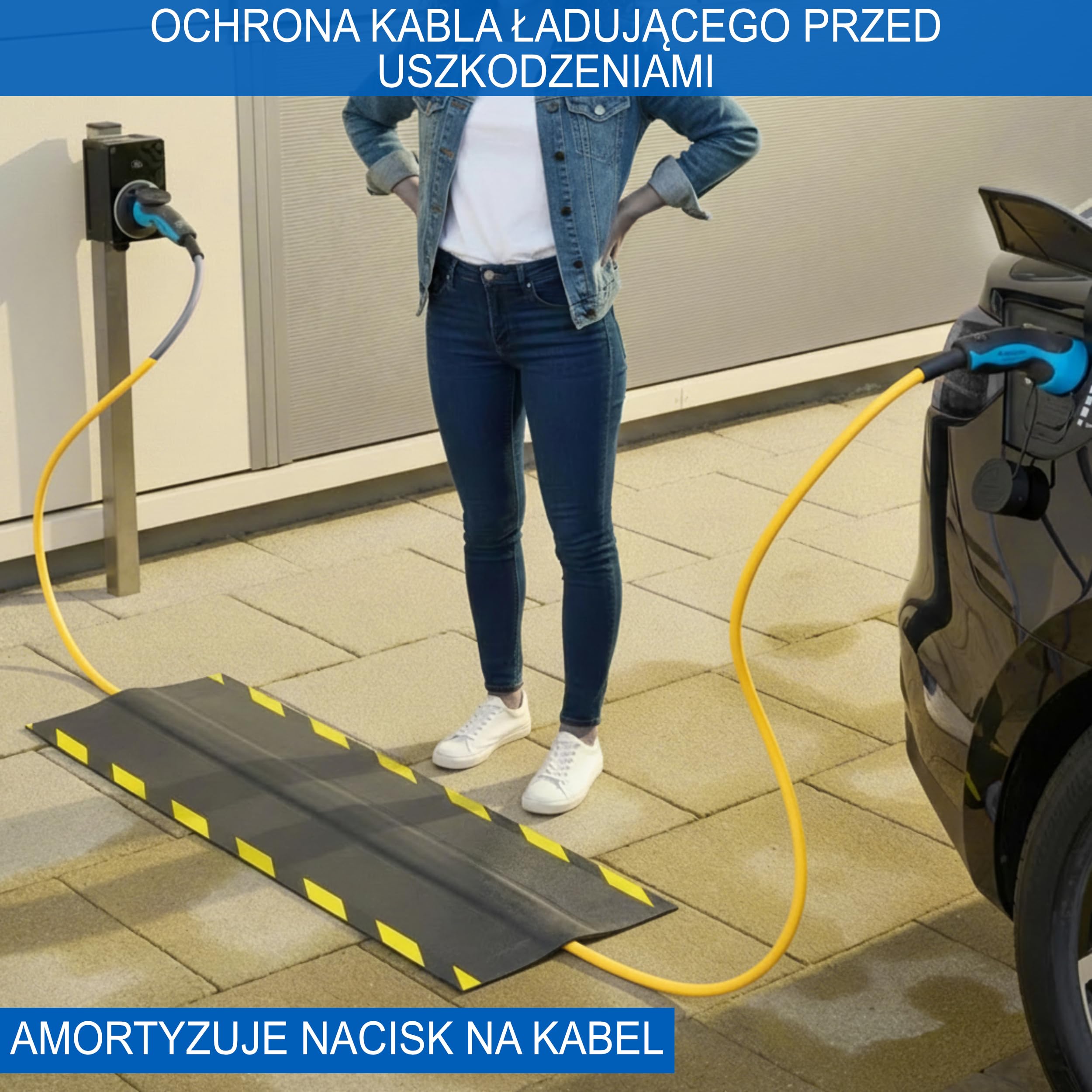 Mata kablowa 1 m, kanał kablowy do samochodu elektrycznego, kabel do ładowania typu 2 – wytrzymała, płaska ochrona stopera do użytku na zewnątrz