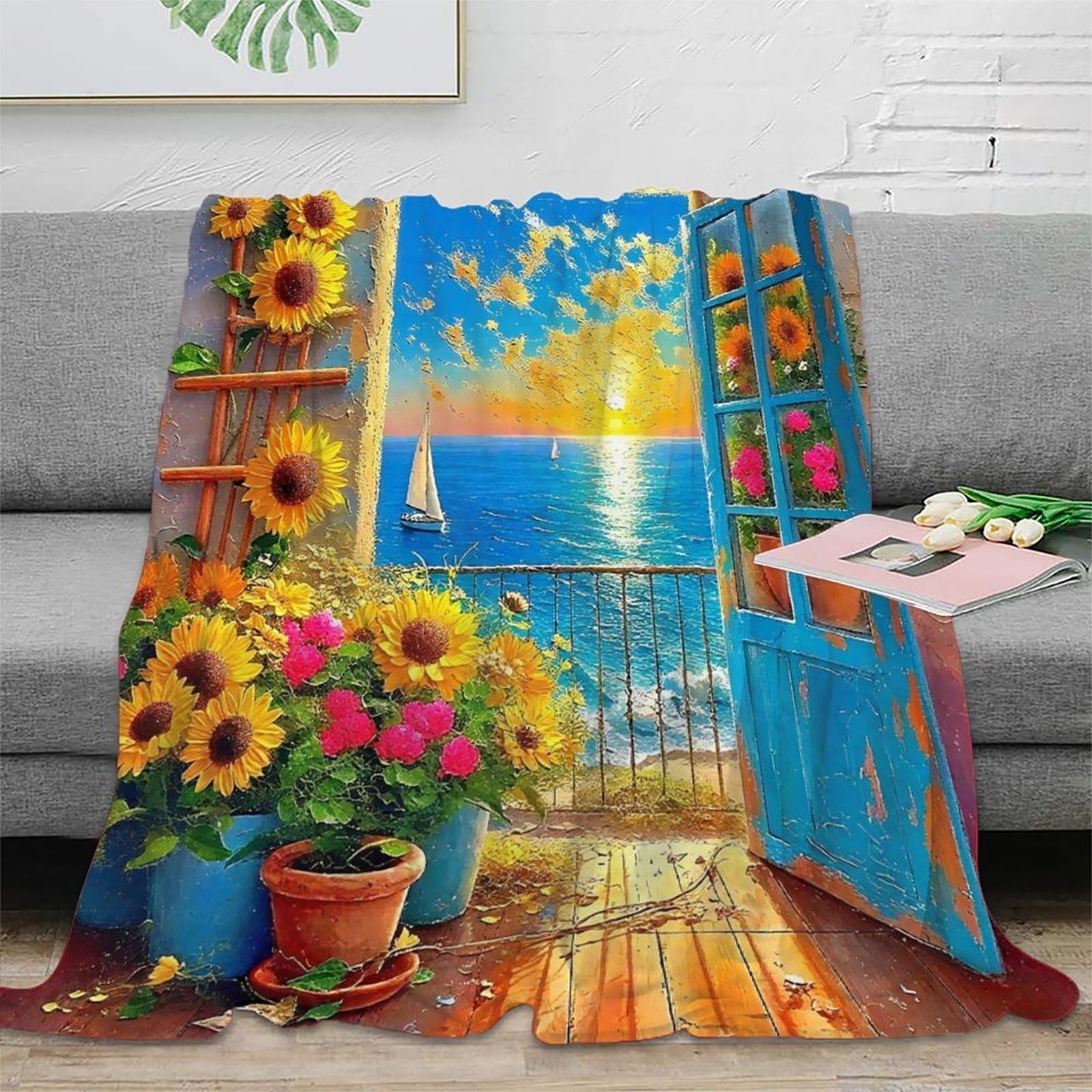 Couverture 3D paysage côtier en microfibre 180x200 cm