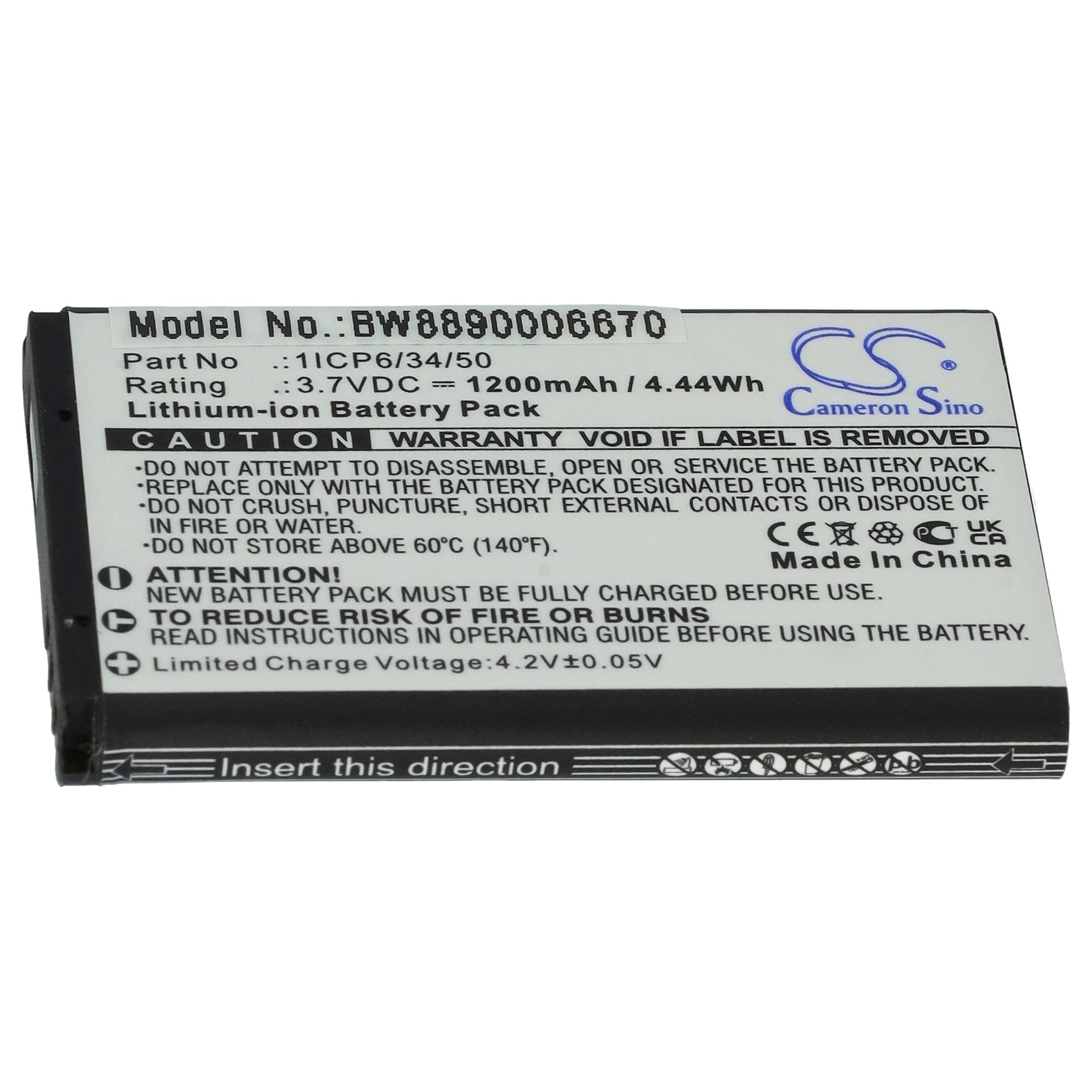 vhbw Bateria zamienna do Babymoov 1ICP6/34/50 do elektronicznej niani rozmówcy (1200 mAh, 3,7 V, litowo-jonowa)