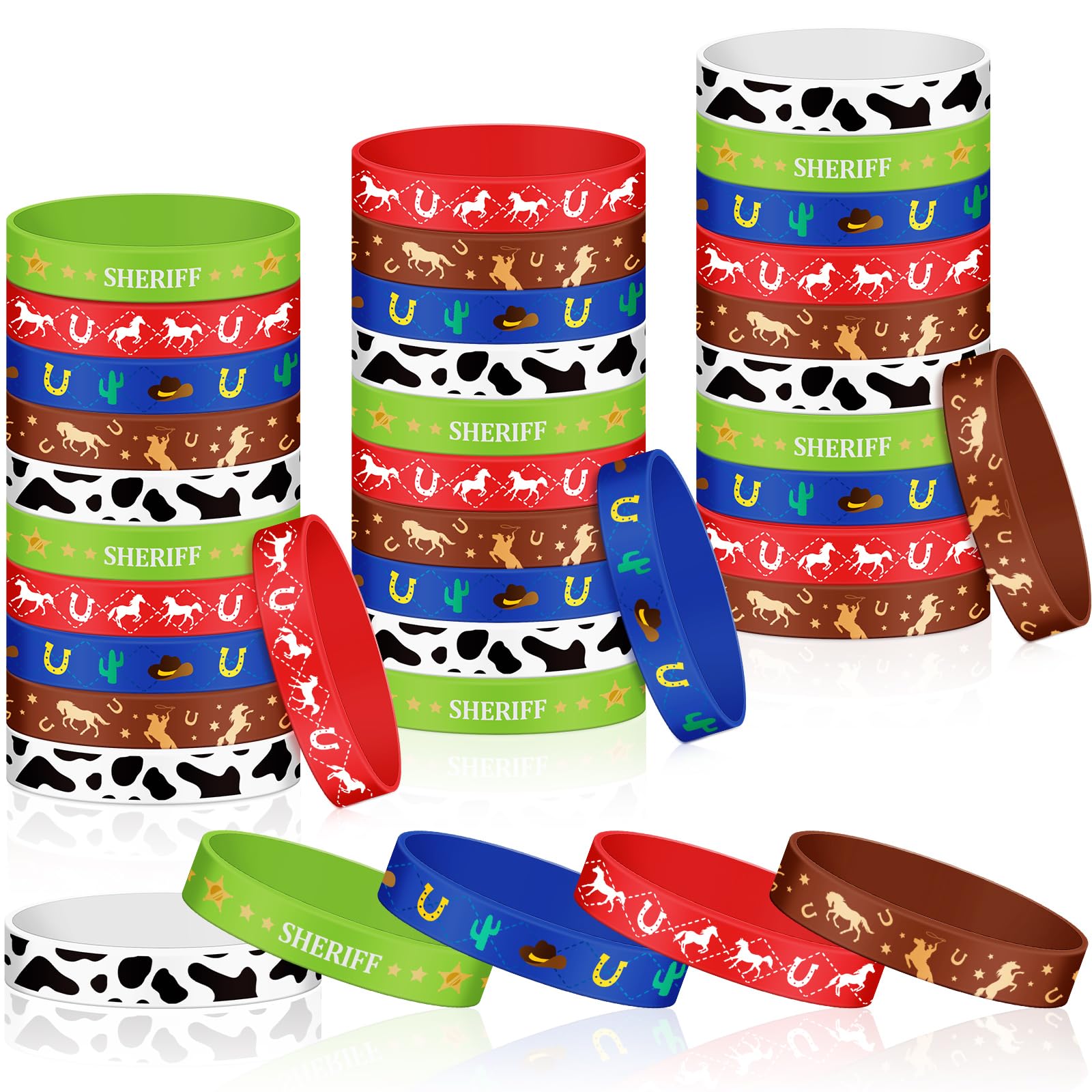 Kigeli100 Pieces Cowboy Silicone Bracelets Wristbands for Kid Western Party Bracelets for Children Cowboy Cowgirl Party Favors